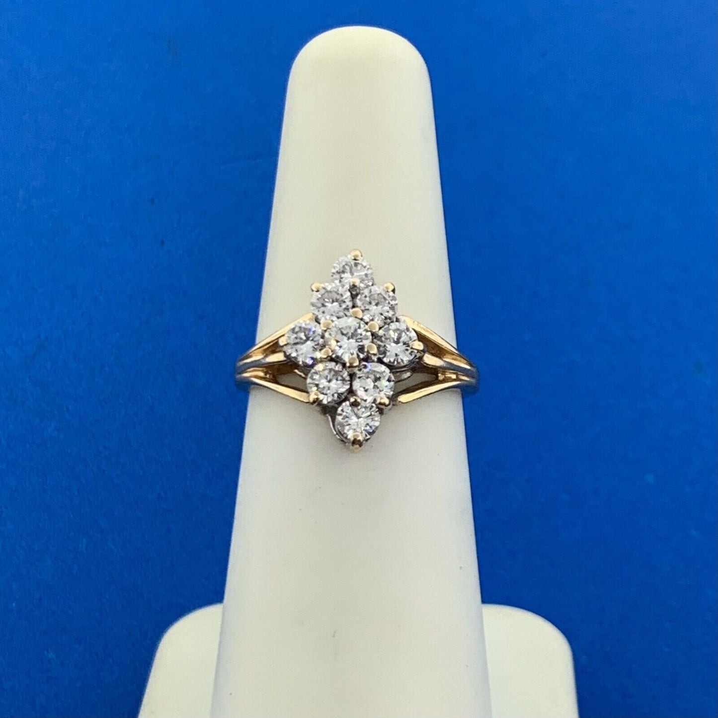 Designer 14K Yellow Gold Round Diamond Cluster Cocktail Size 5.5 Ring