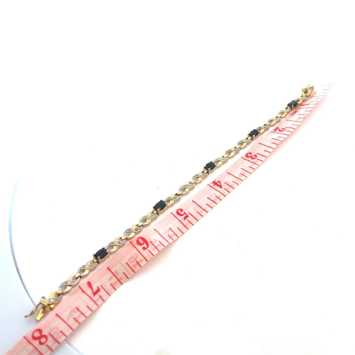 Designer RSE Sterling Silver Vermeil Sapphire Diamond Two Tone Tennis Bracelet