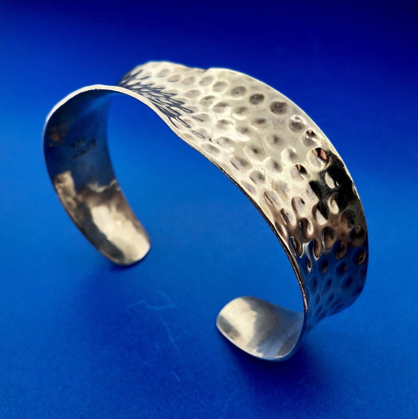 Vintage Mexico Taxco TC 138 Sterling Silver 925 Hammered Wave Cuff Bracelet