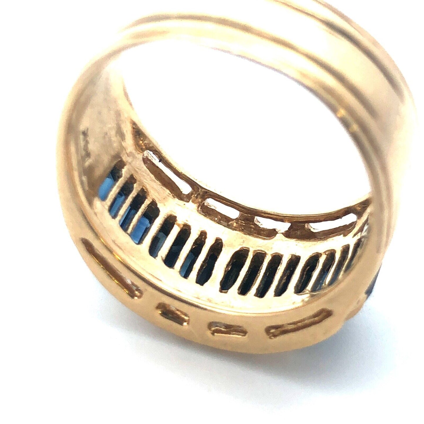 Vintage 14K Yellow Gold Sapphire Diamond Wedding Anniversary Wide Band Ring
