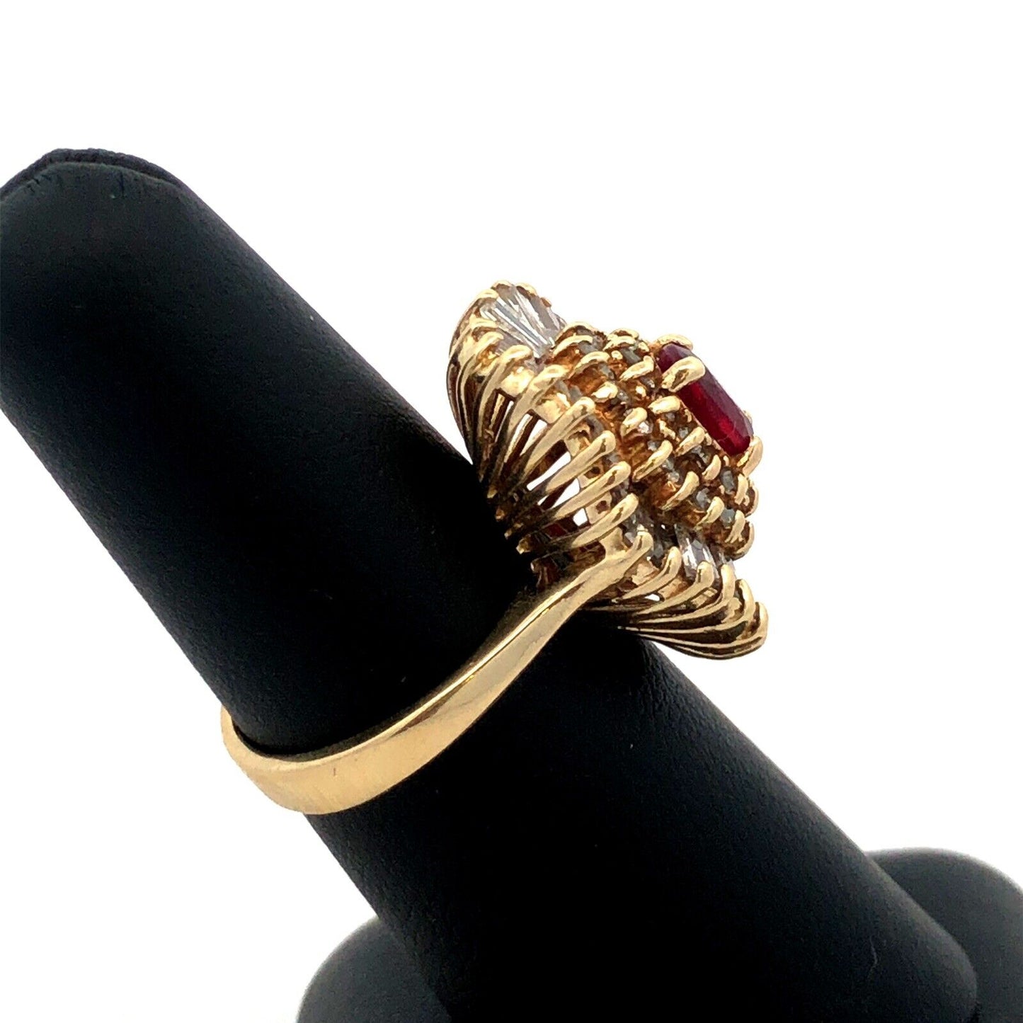 Estate 14K Yellow Gold Ruby Center Diamond Halo July Anniversary Statement Ring
