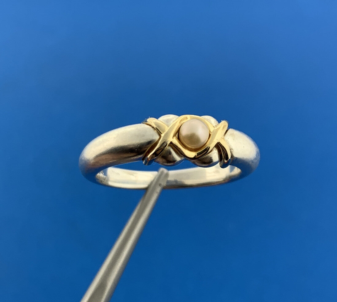 Designer THL 925 Sterling Silver Pearl Brushed Finish Two Tone Band Ring