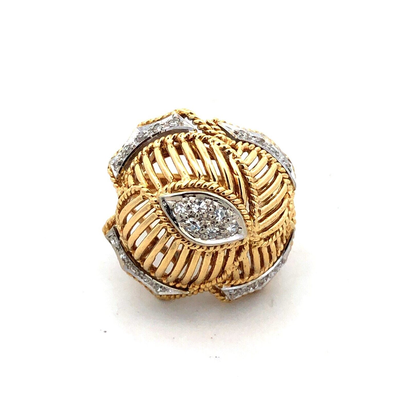 Vintage 10K Yellow Gold White Topaz Dome Cocktail Statement Ring