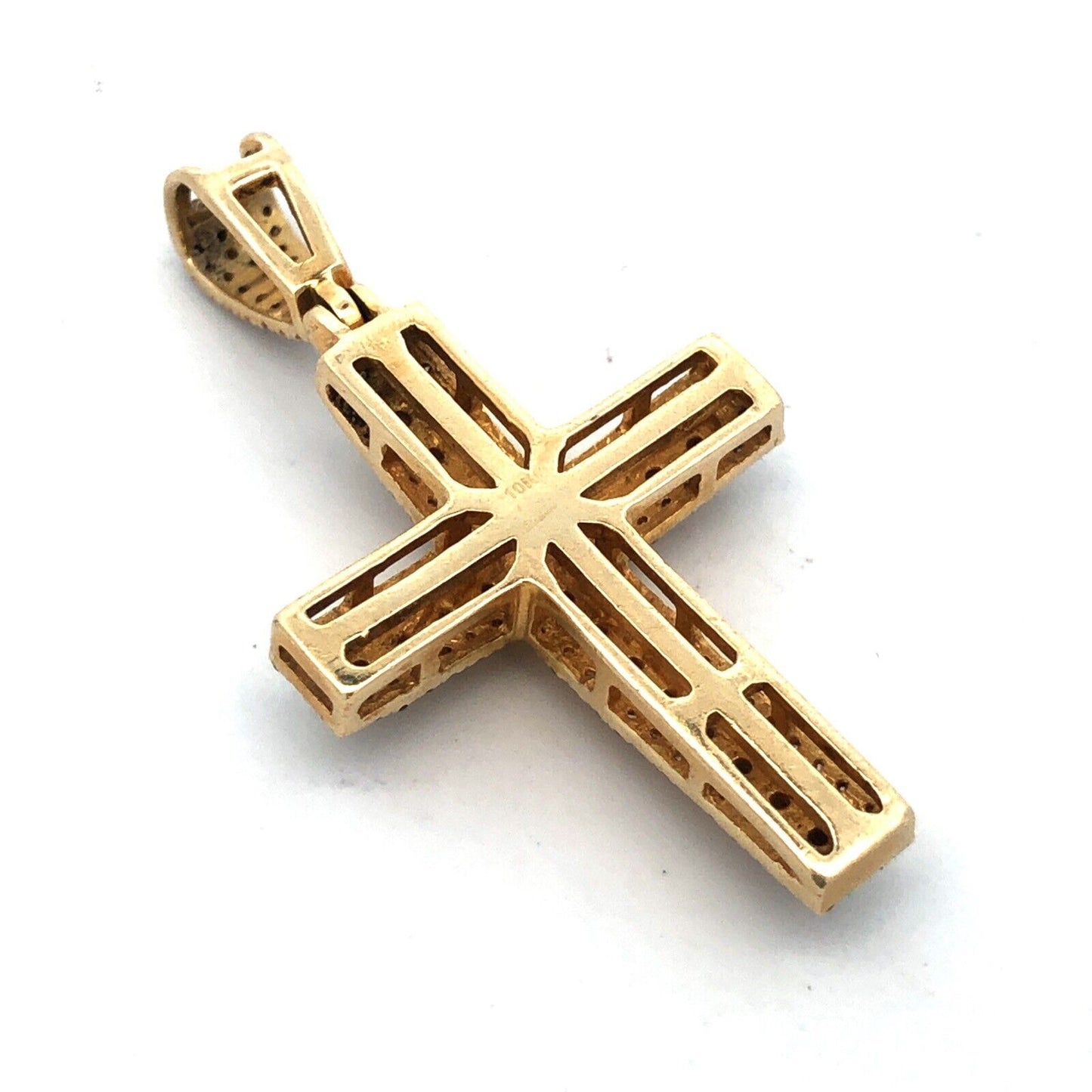 Estate 10K Yellow Gold Round Diamond Encrusted Cross Pendant