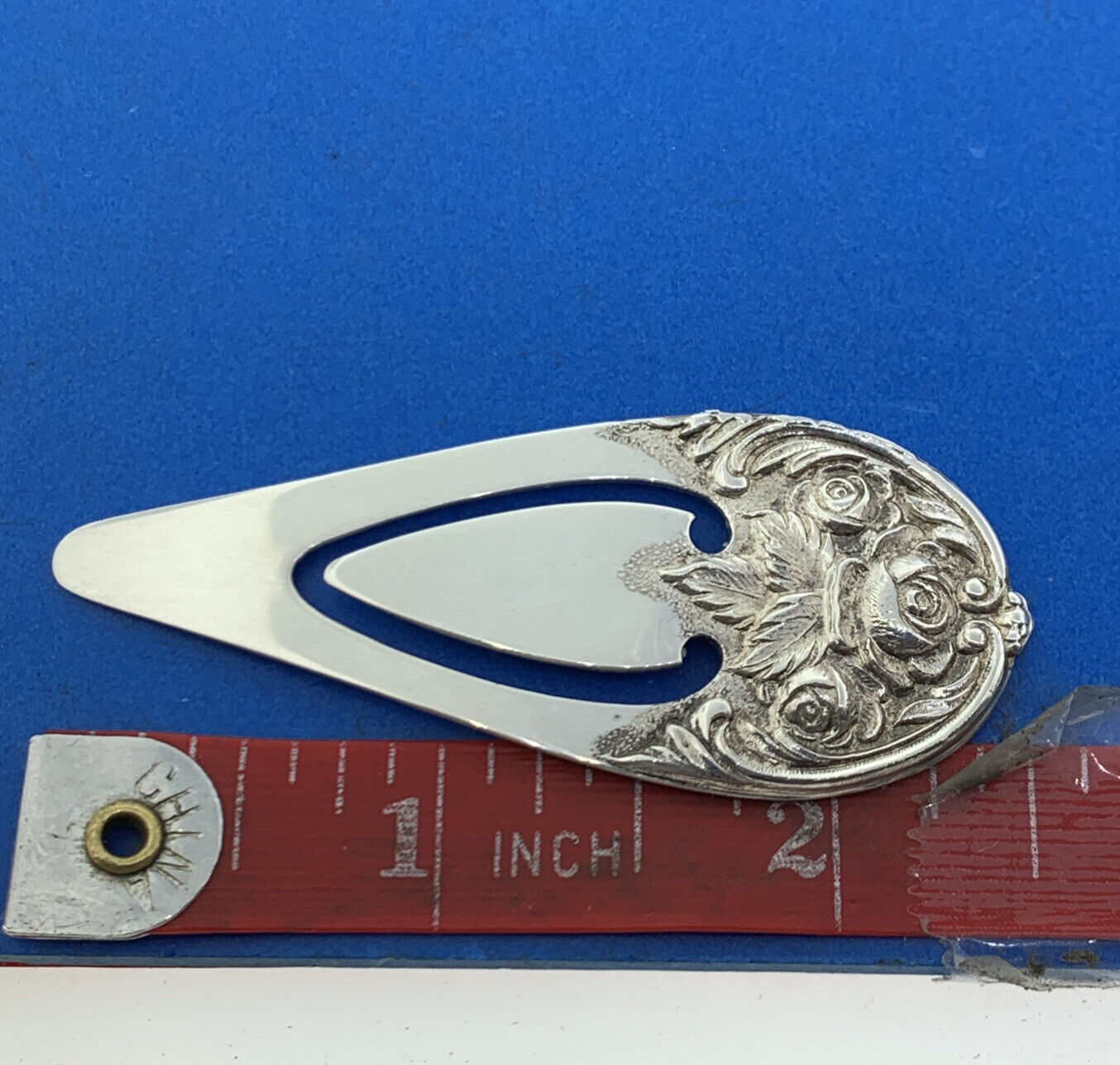 Vintage S Kirk & Sons 925 Sterling Silver Rose Repousse Pattern Book Mark