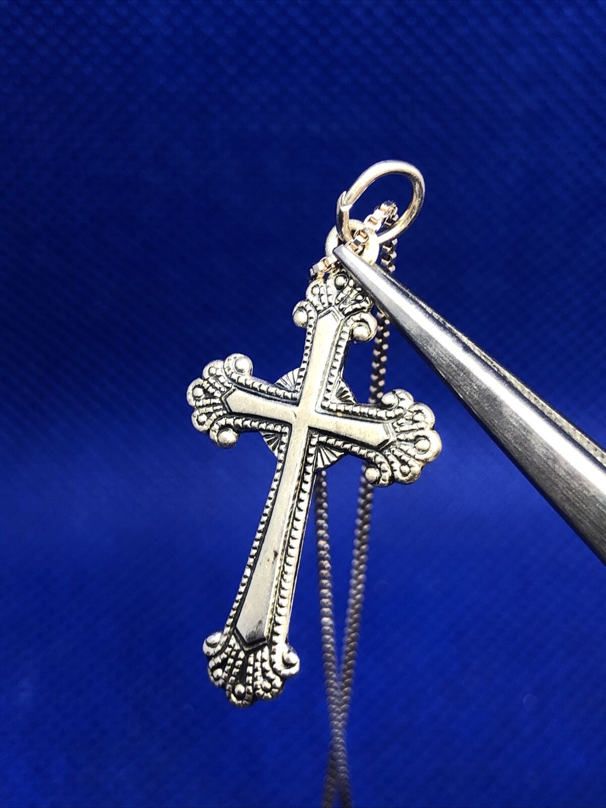 Designer 925 Sterling Silver Bead Scroll Petit Point Cross Necklace