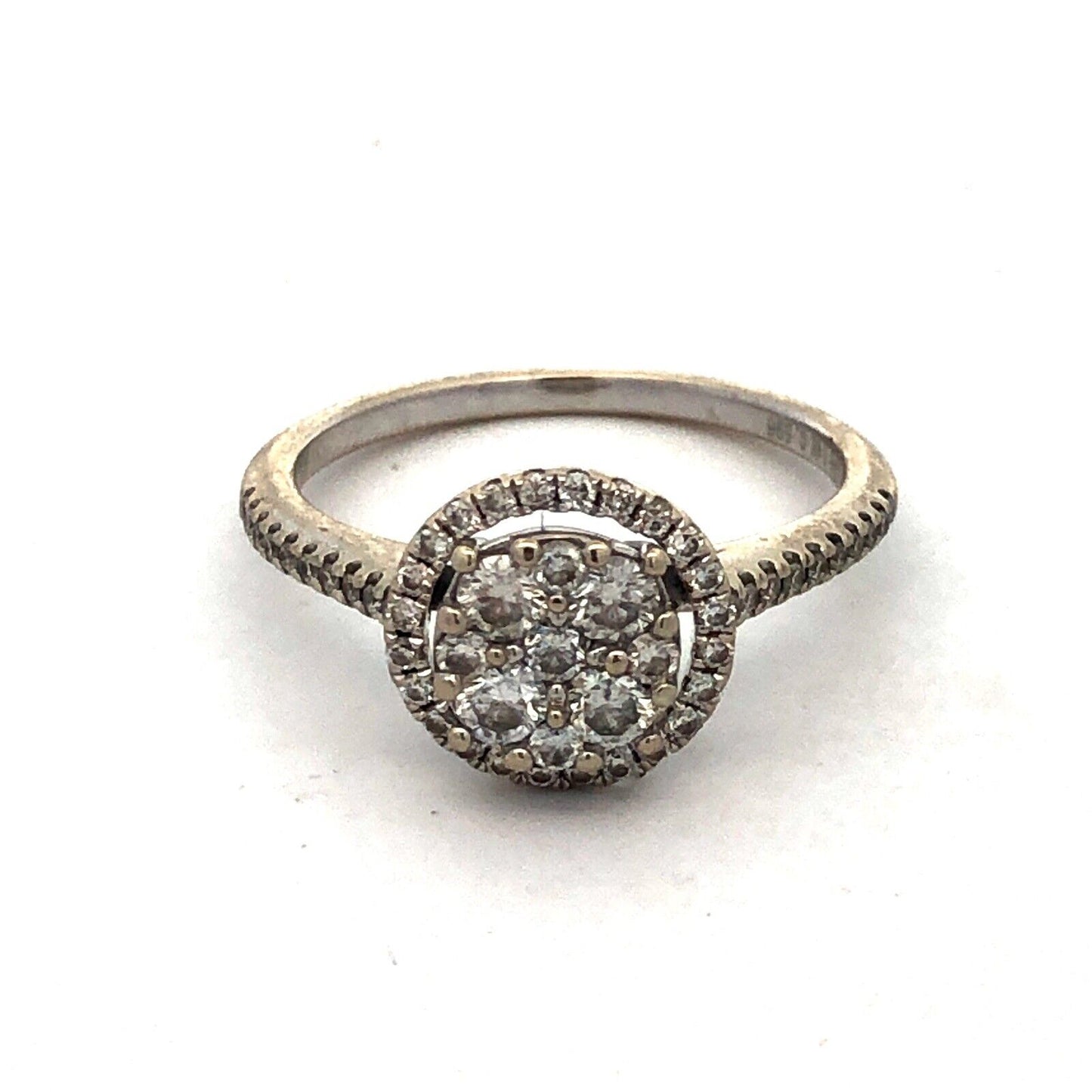 Designer SG 14K White Gold Round Diamond Cluster Halo Engagement Ring