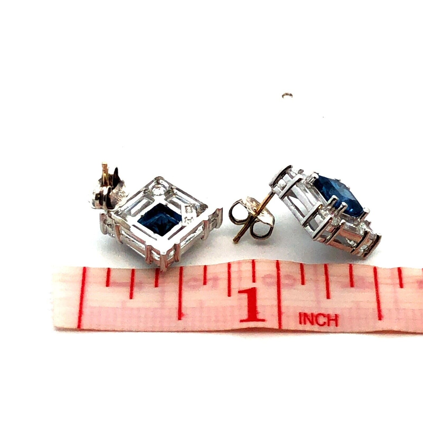 Designer 925 Sterling Silver Square Blue Topaz Cubic Zirconia Stud Earrings