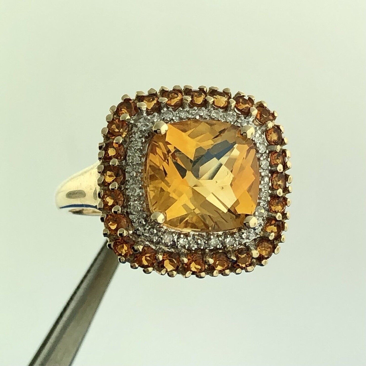Designer 14K Yellow Gold Citrine Diamond Citrine Halo Statement Anniversary Ring