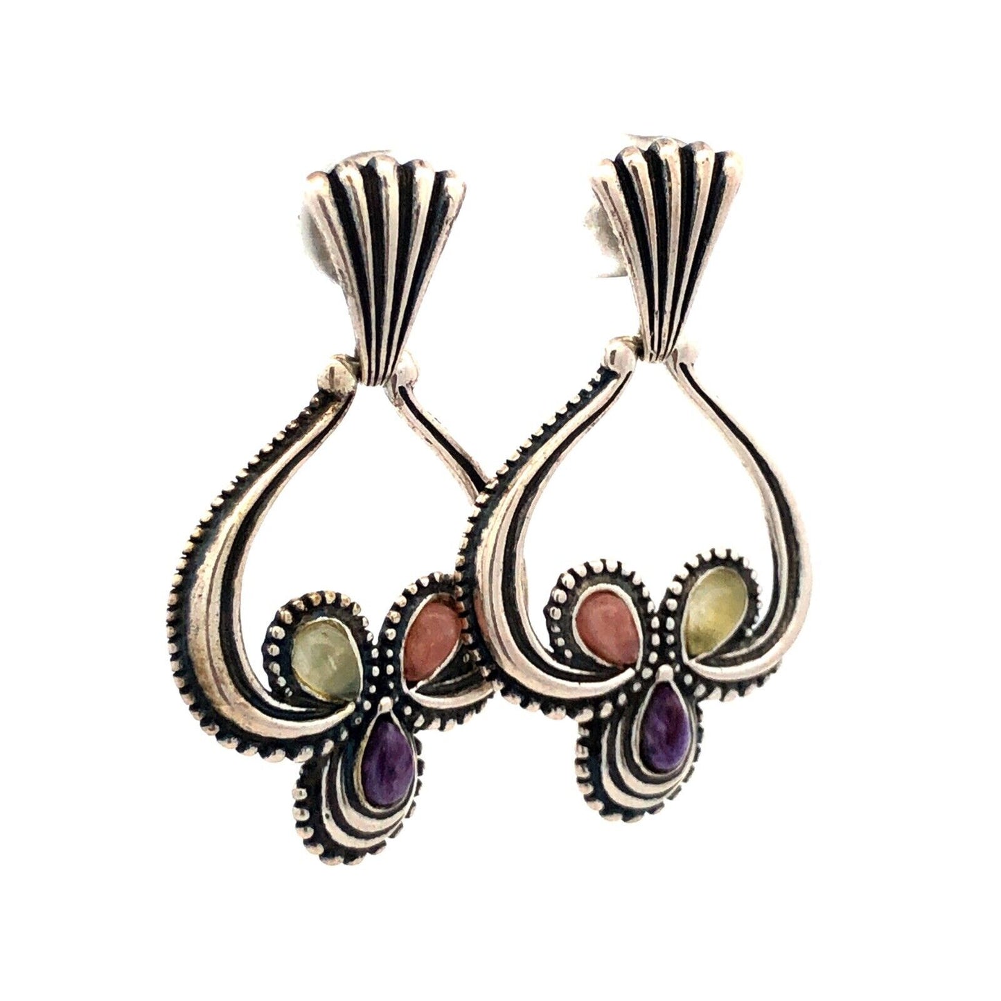 Native American Carolyn Pollack Sterling Silver Multi Gemstone Dangle Earrings