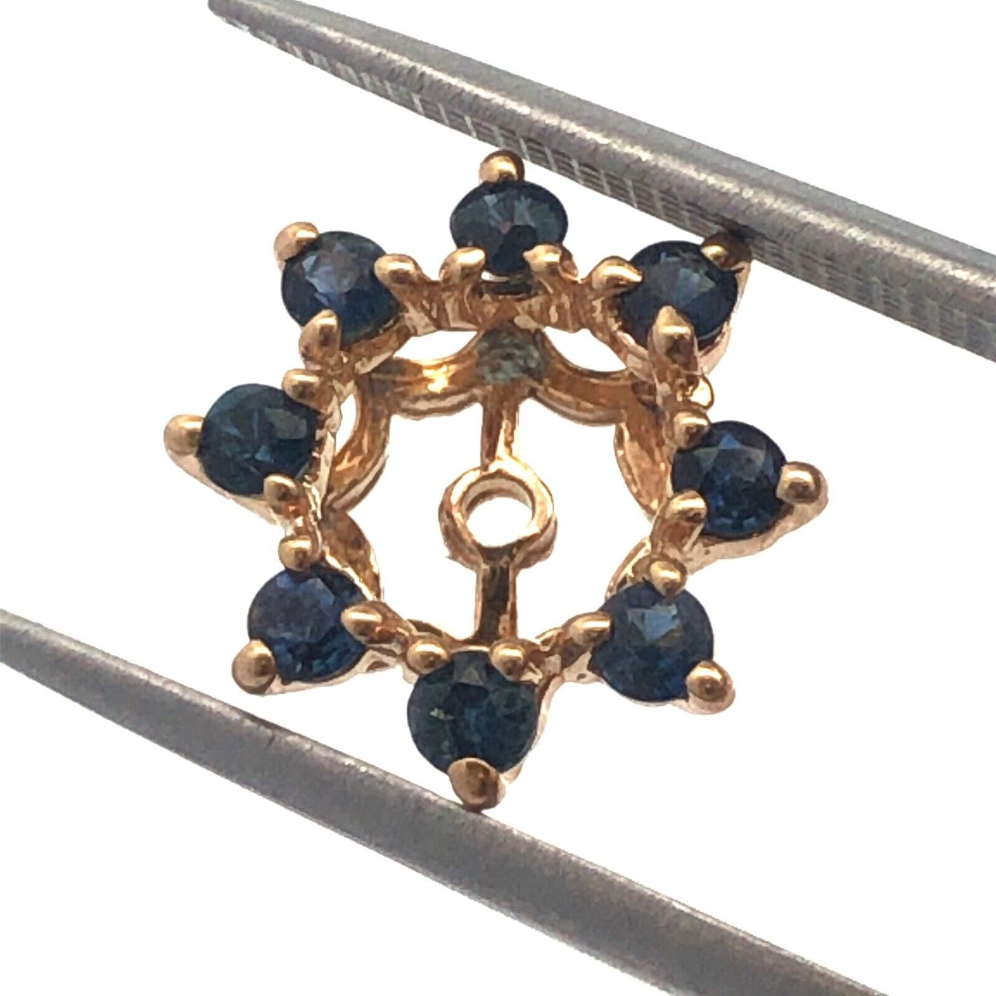 14K Yellow Gold Round London Blue Topaz Halo Earring Jackets