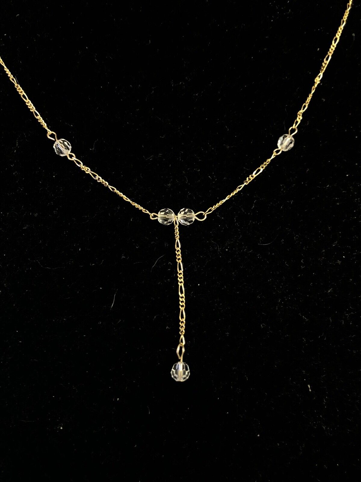 Designer LJ 14K Yellow Gold Cubic Zirconia Beaded Lariat Chain Necklace