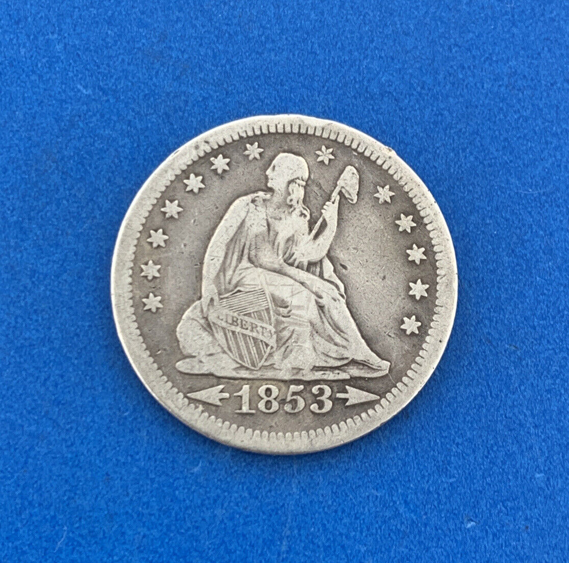 1853 25c Arrows & Rays Seated Liberty Quarter 90% Silver Rare Date Type Coin