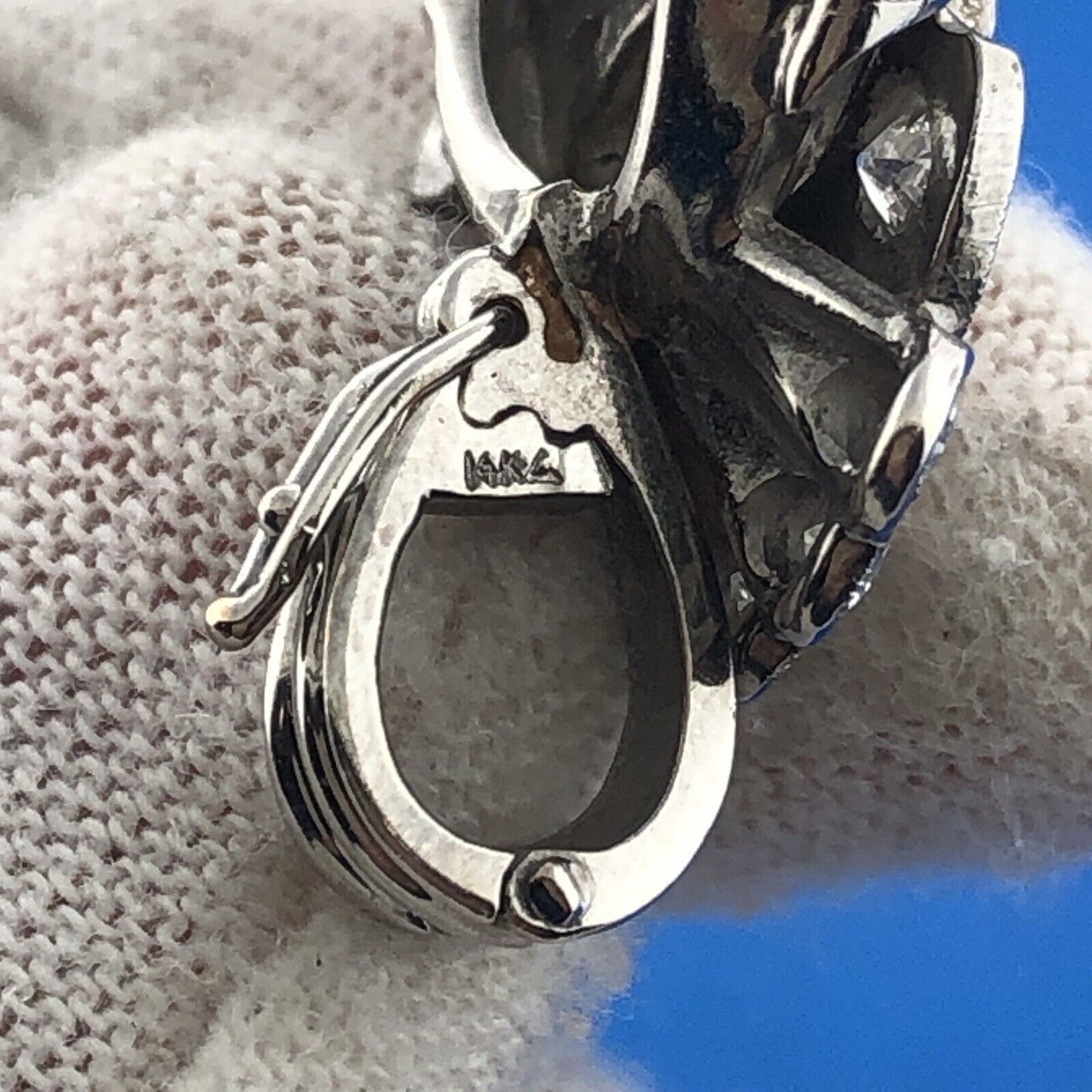 Vintage Art Deco 14K White Gold Diamond Flower Cluster Enhancer Pendant Stunning