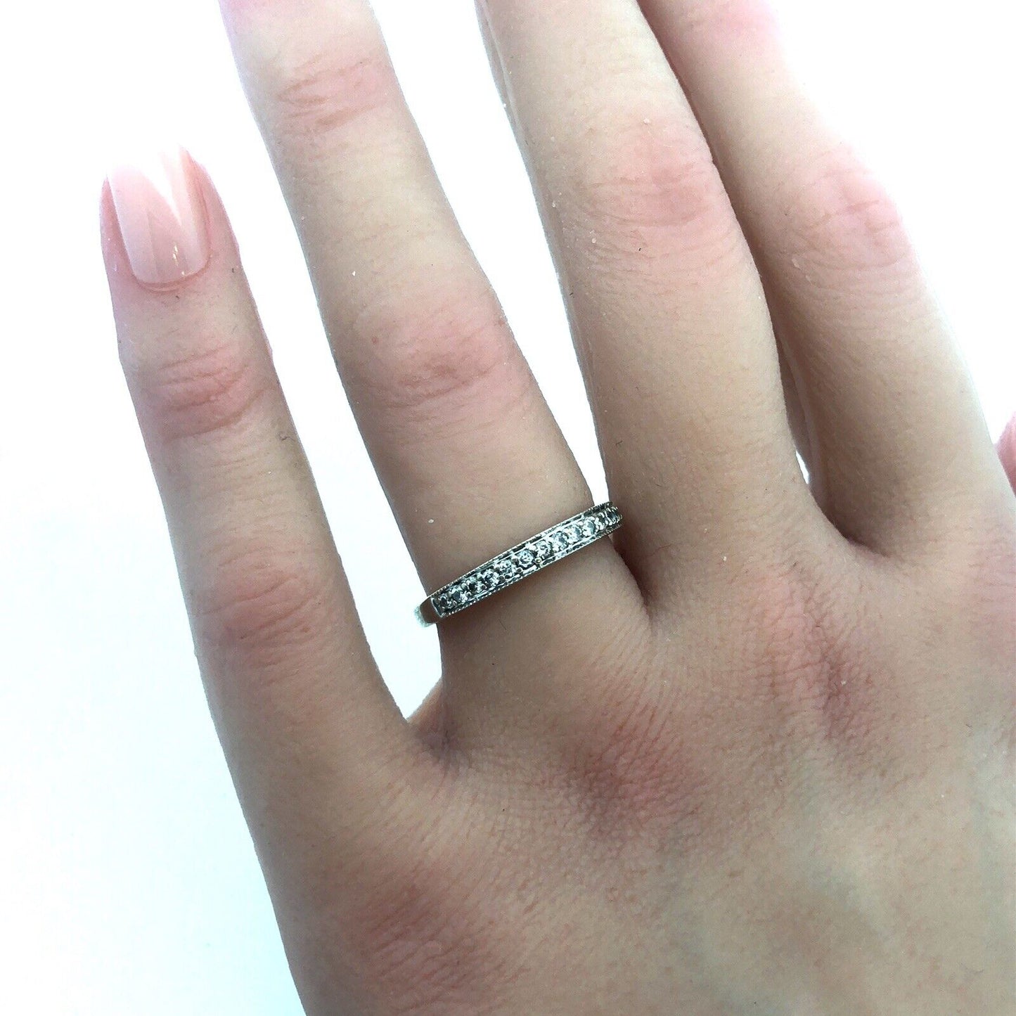 Designer NAJ 14K White Gold Diamond Wedding Anniversary Size 6.5 Band Ring