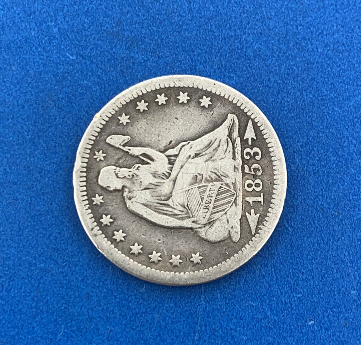 1853 25c Arrows & Rays Seated Liberty Quarter 90% Silver Rare Date Type Coin