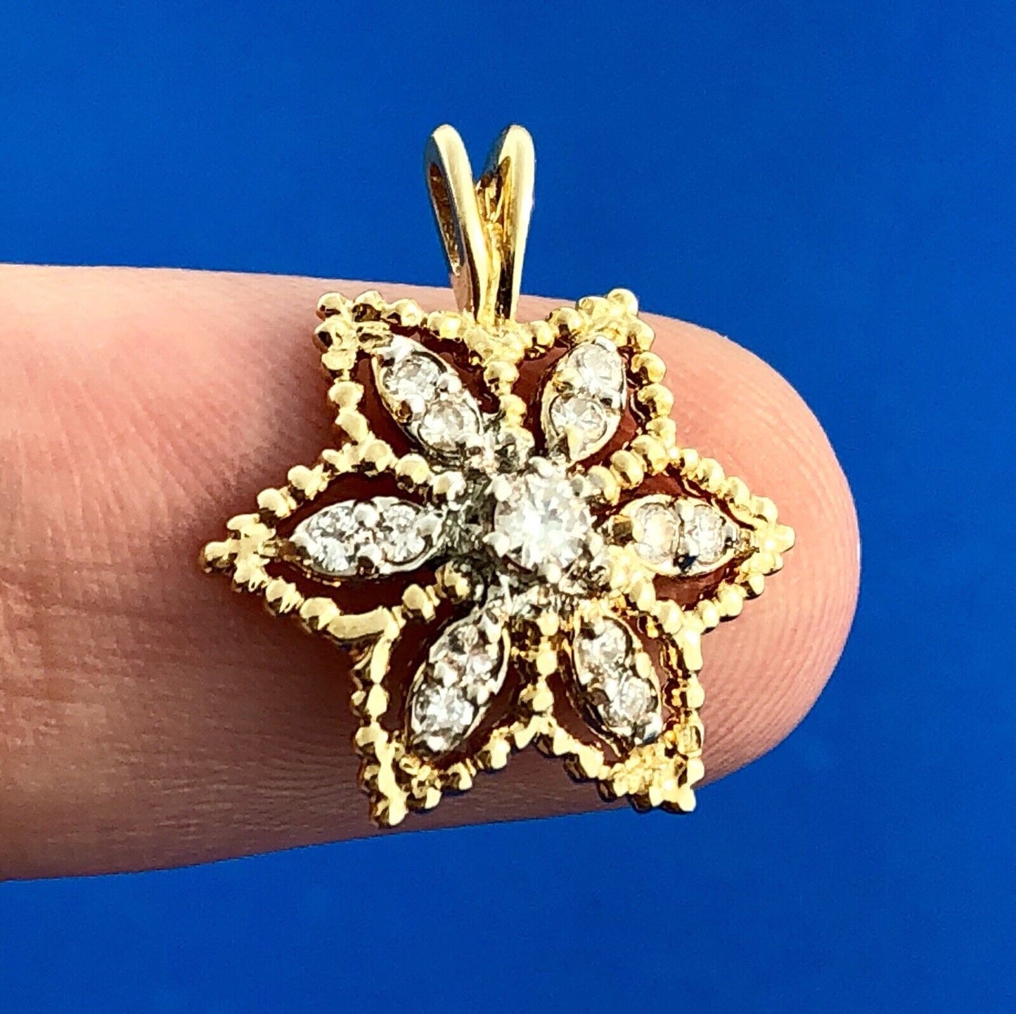 Charming 14K Yellow Gold Diamond Snowflake Star Fish Sand Dollar Charm Pendant