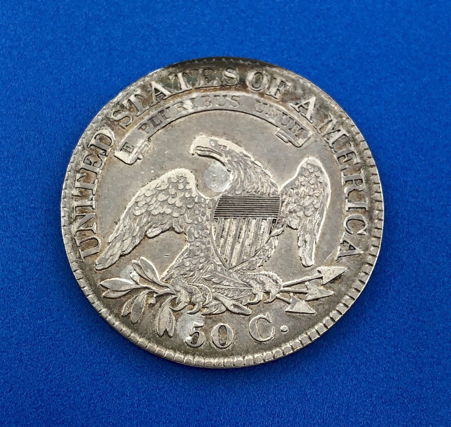 1827 P Capped Bust Silver Half Dollar 50c Early Philadelphia Mint Sunset Tones