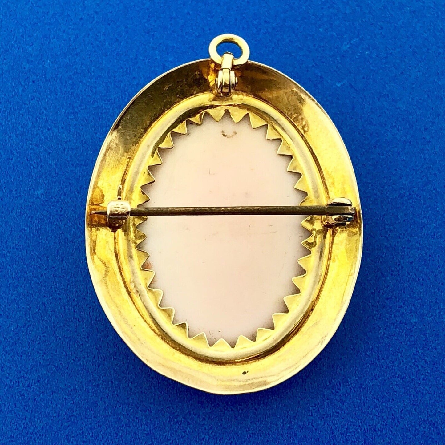 Victorian 10K Yellow Gold Pink Cameo Left Etched Frame Statement Brooch Pendant