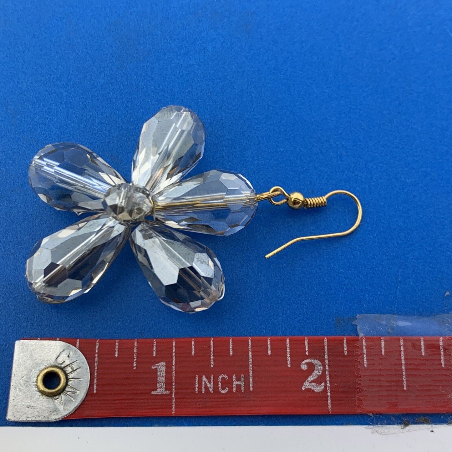 Vintage Artisan Gold Tone Crystal Floral Cluster Drop Dangle Statement Earrings