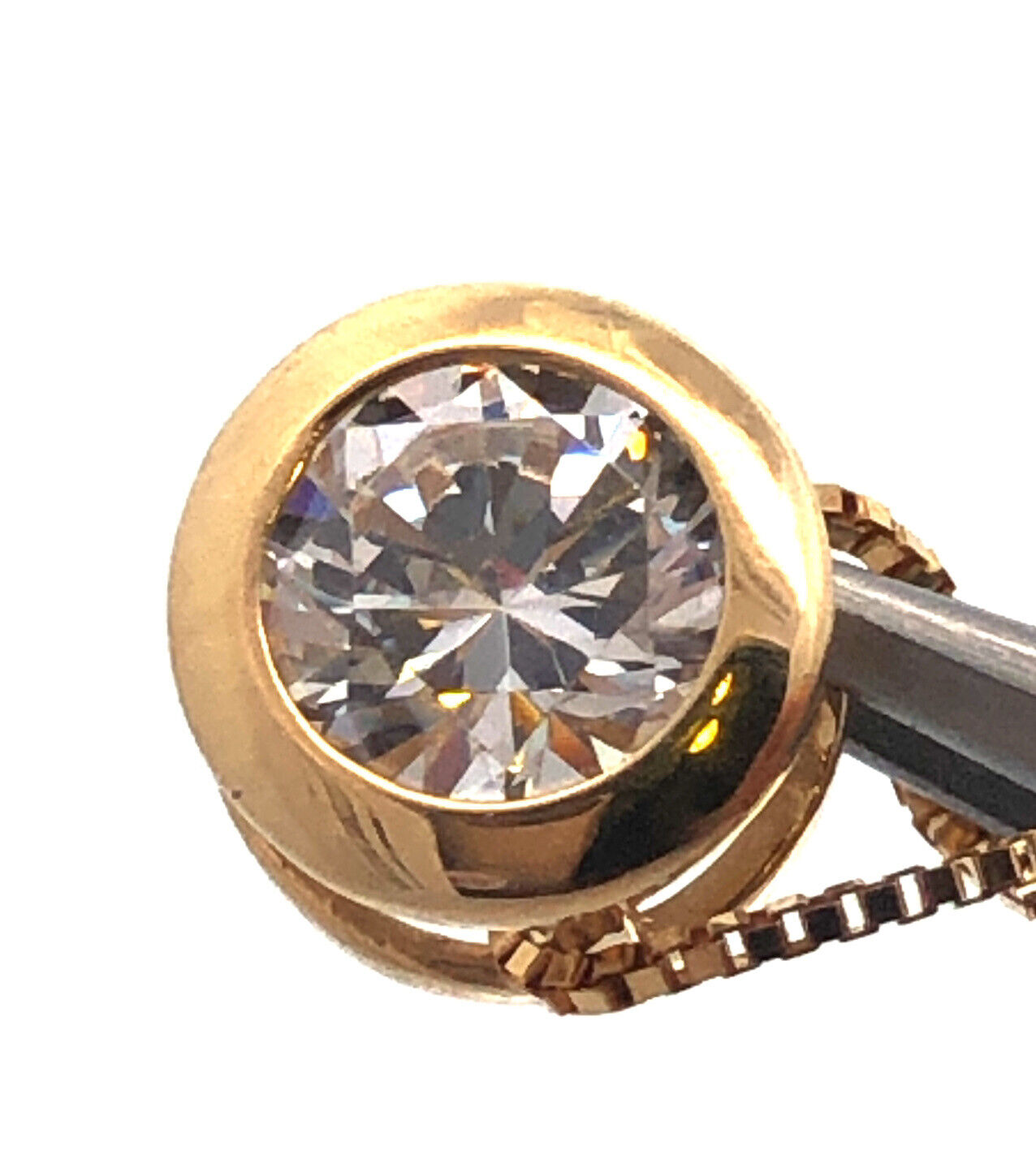 Designer 14K Yellow Gold Diamonique Solitaire Cubic Zirconia Pendant Necklace