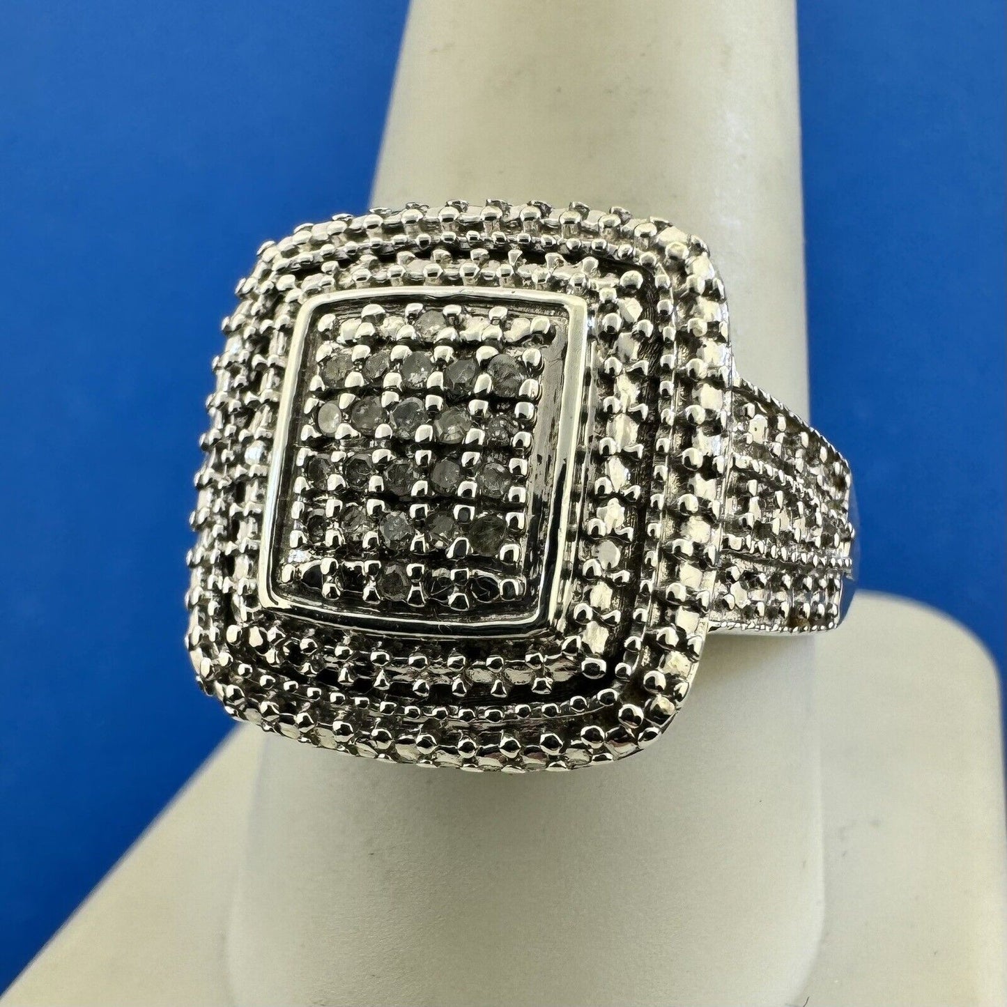 Designer HN 925 Sterling Silver Mens Square Diamond Cluster Statement Ring