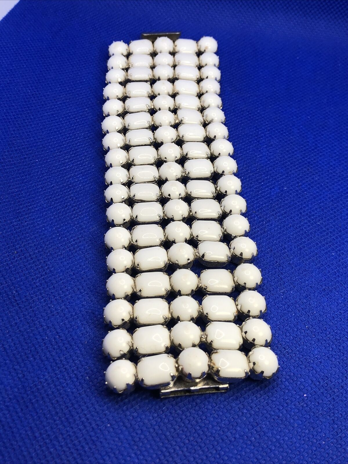 Weiss Runway Couture White Milk Glass Five Row Statement Cuff Bracelet