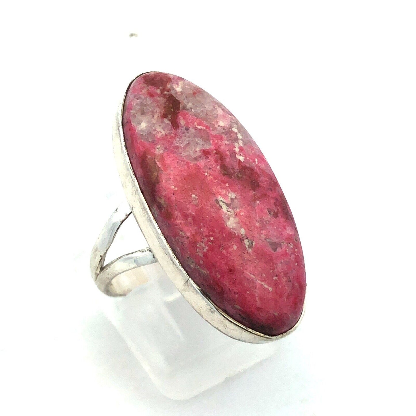 Vintage 925 Sterling Silver Oval Pink Rhodochrosite Statement Ring