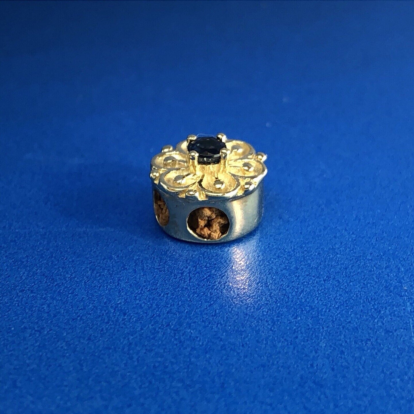 Designer DDH 10K Yellow Gold Sapphire Flower September Slide Bracelet Charm