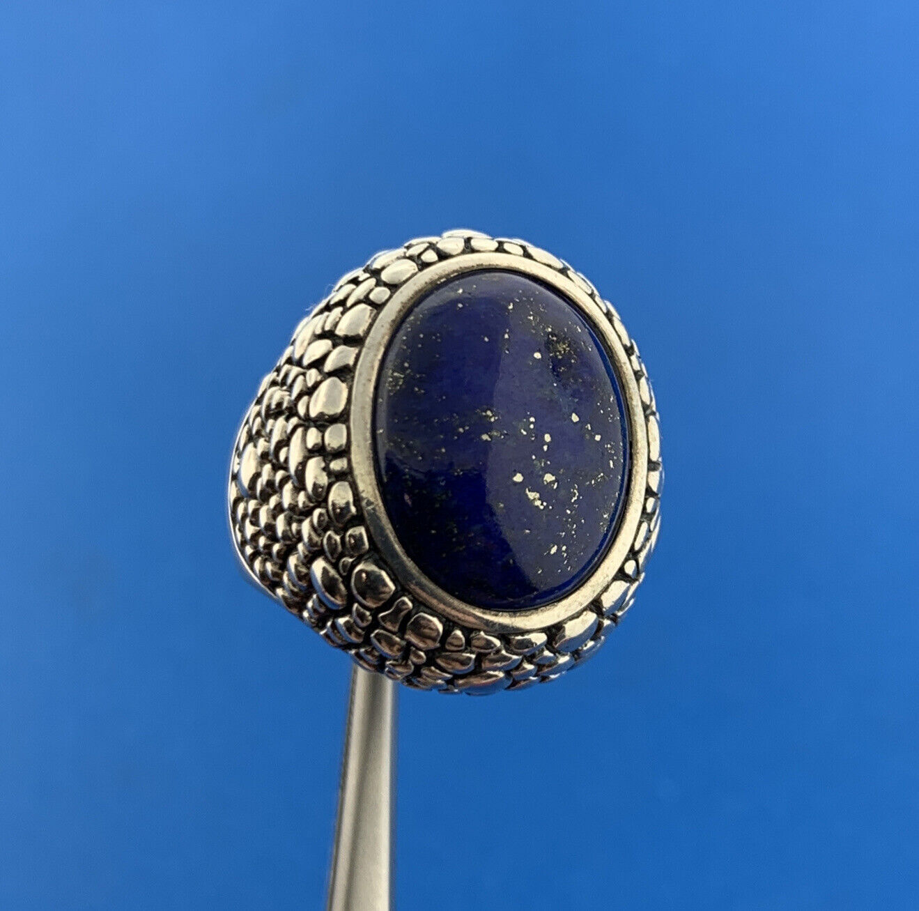Whitney Kelly 925 Sterling Silver Oval Lapis-Lazuli Pebbled Statement Dome Ring