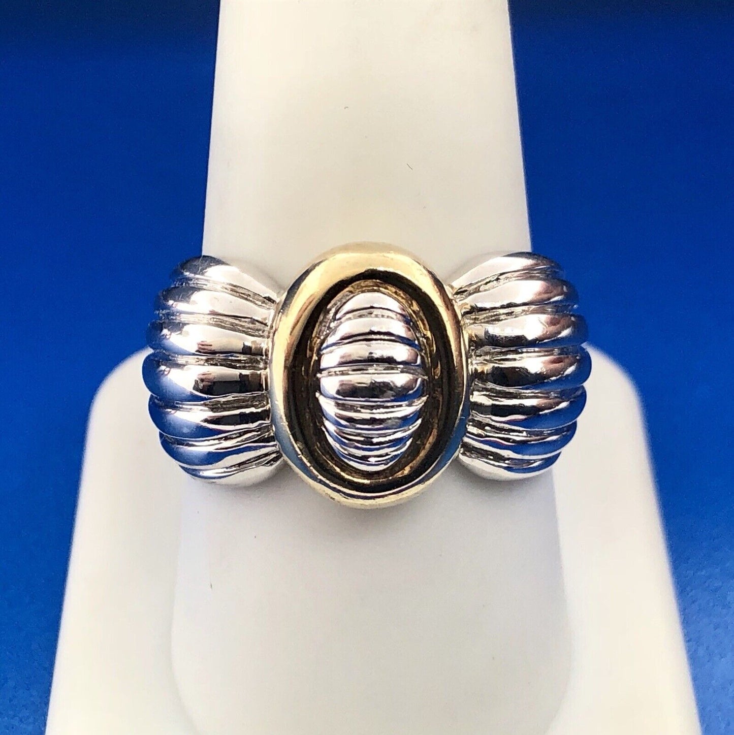 Vintage CNA Sterling Silver 925 Two Toned Modernist Ribbed Knot Cigar Band Ring