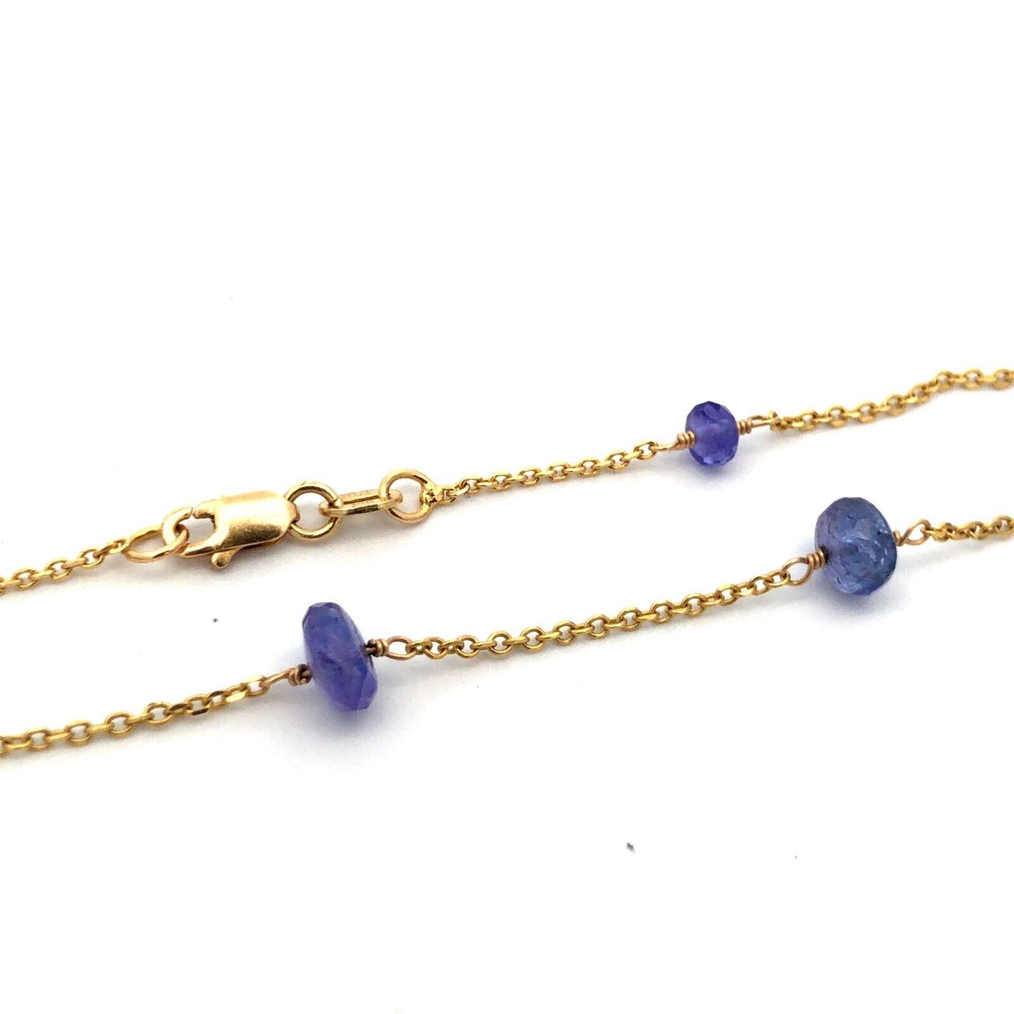 14K Yellow Gold Designer RCI Tanzanite Bead Station Chain Necklace