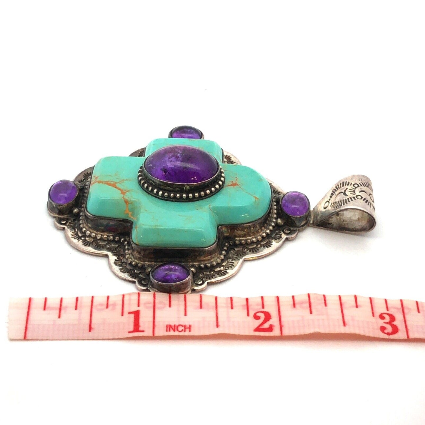 David Troutman Navajo Sterling Silver Turquoise Amethyst Cross Statement Pendant