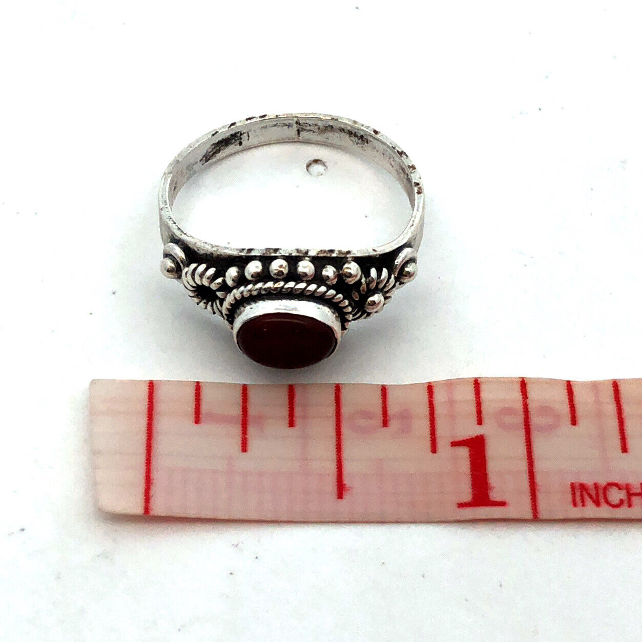 925 Sterling Silver Vintage Oval Orange Carnelian Textured Ring