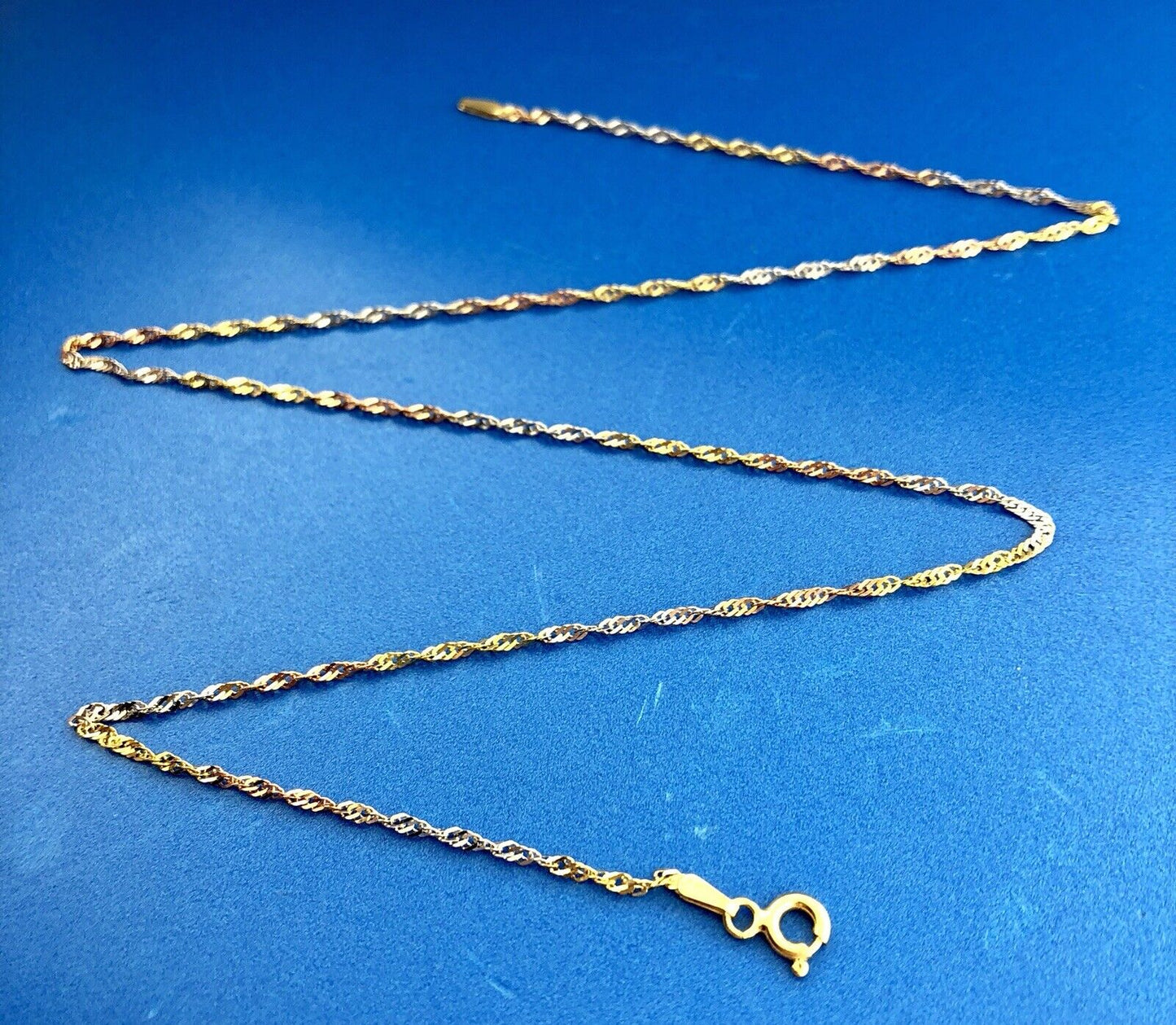 Retro 14K Yellow White Rose Gold Tri-Colored Diamond Cut Twisted Chain Necklace