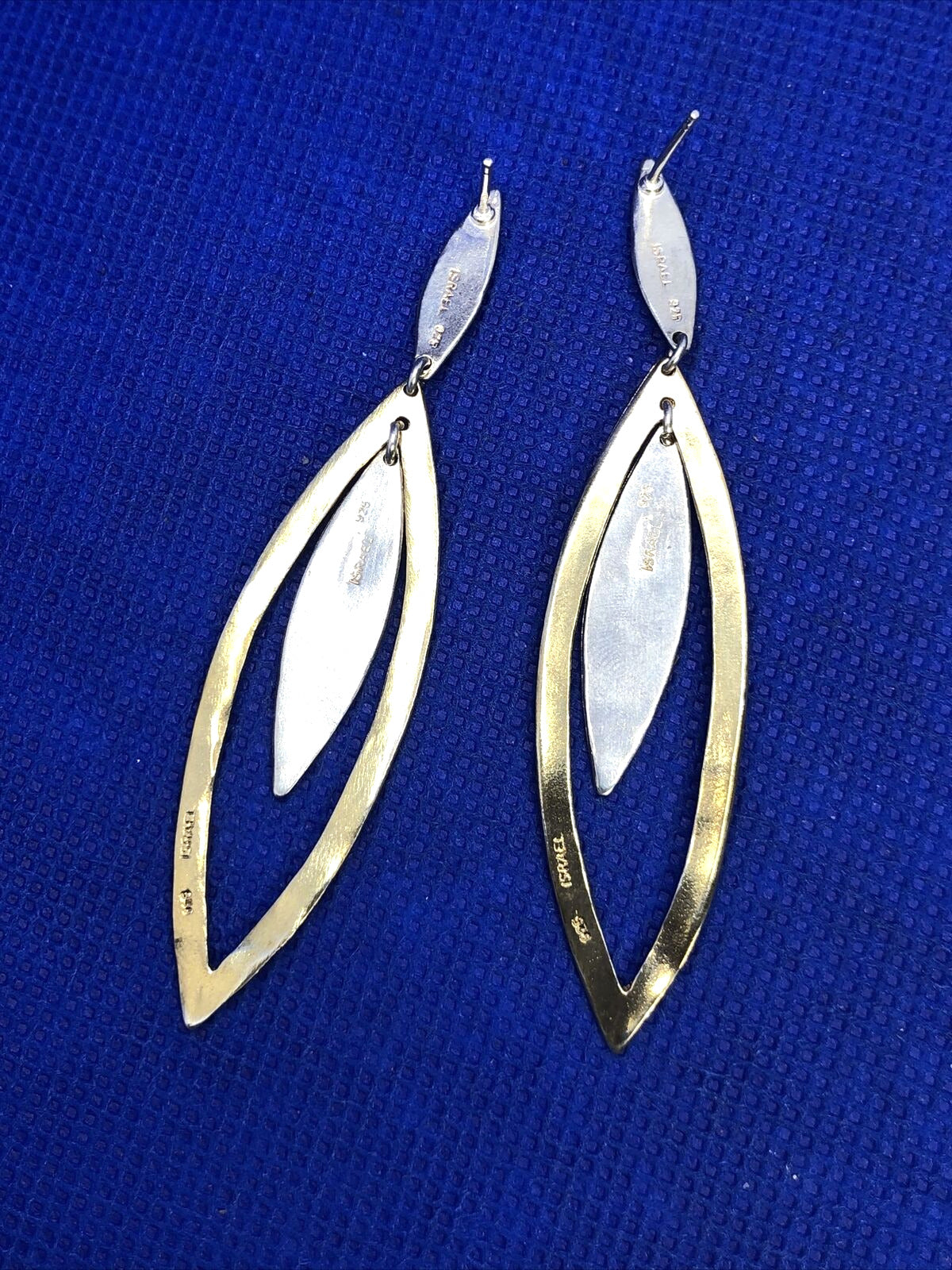 Modernist Vermeil Two-Toned 925 Sterling Silver Cut-out Dangle Earrings