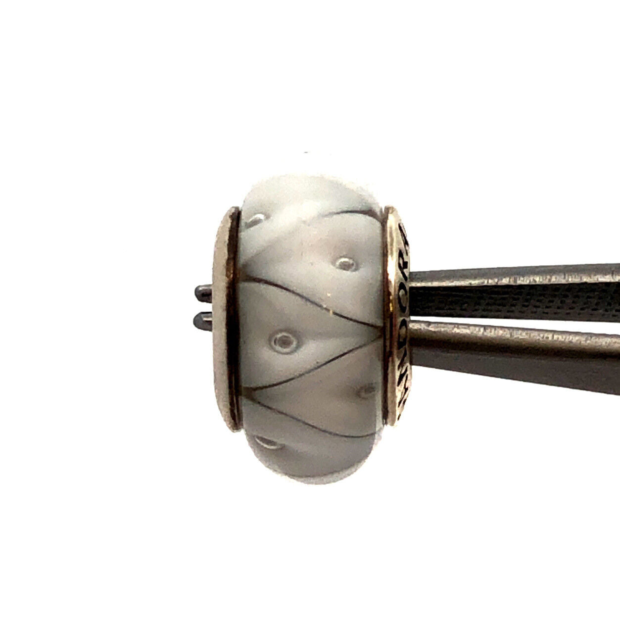 Retired PANDORA 925 Sterling Silver 790921 White Murano Looking Glass Bead Charm