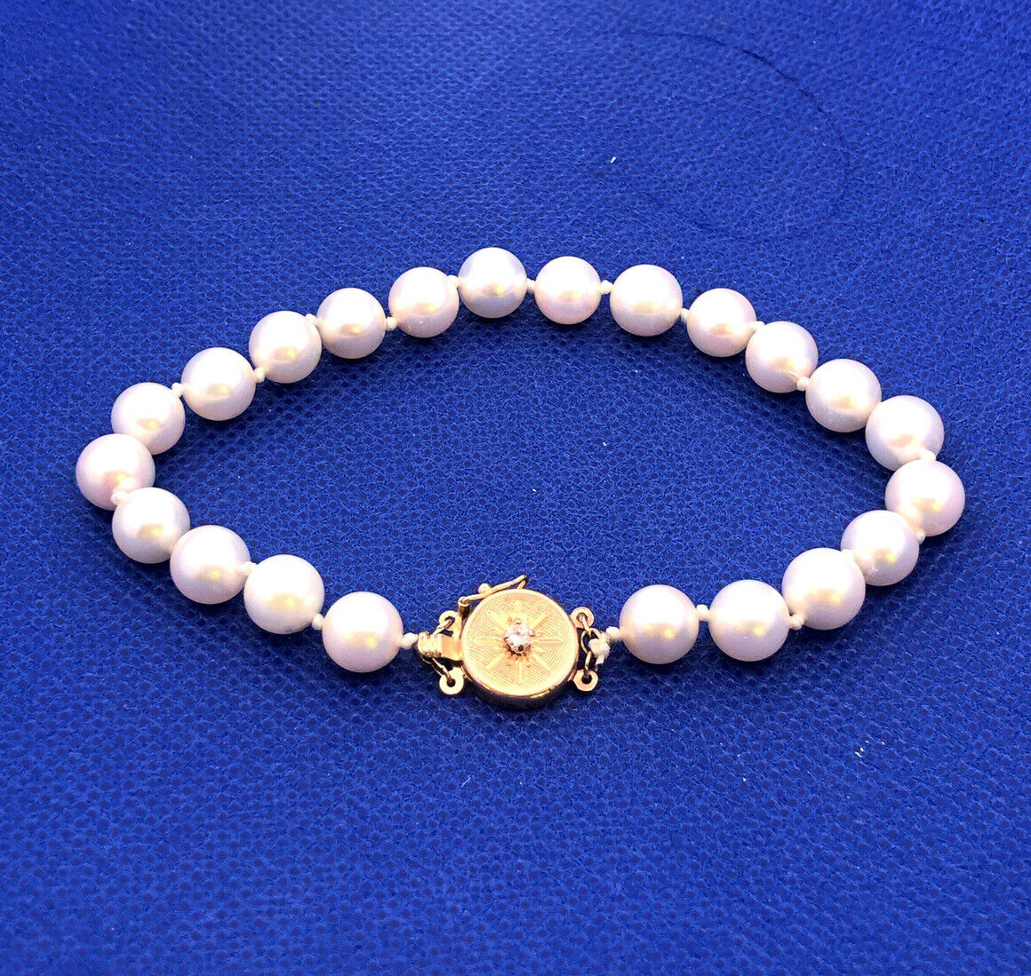 Vintage 14K Yellow Gold White Pearl Beaded Diamond Accent Bracelet