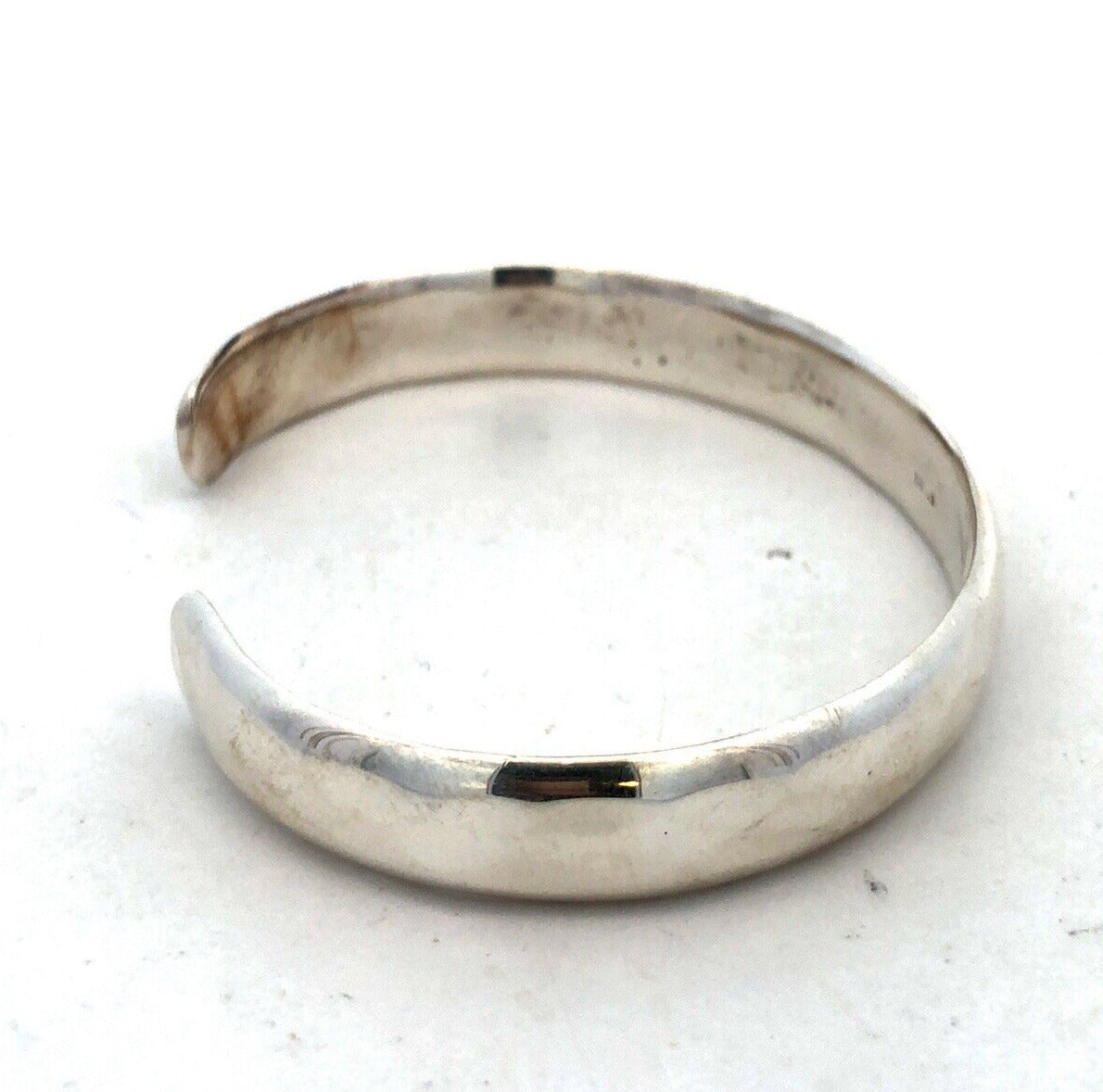 Estate 925 Sterling Silver Hammered Oval Open Cuff Bracelet