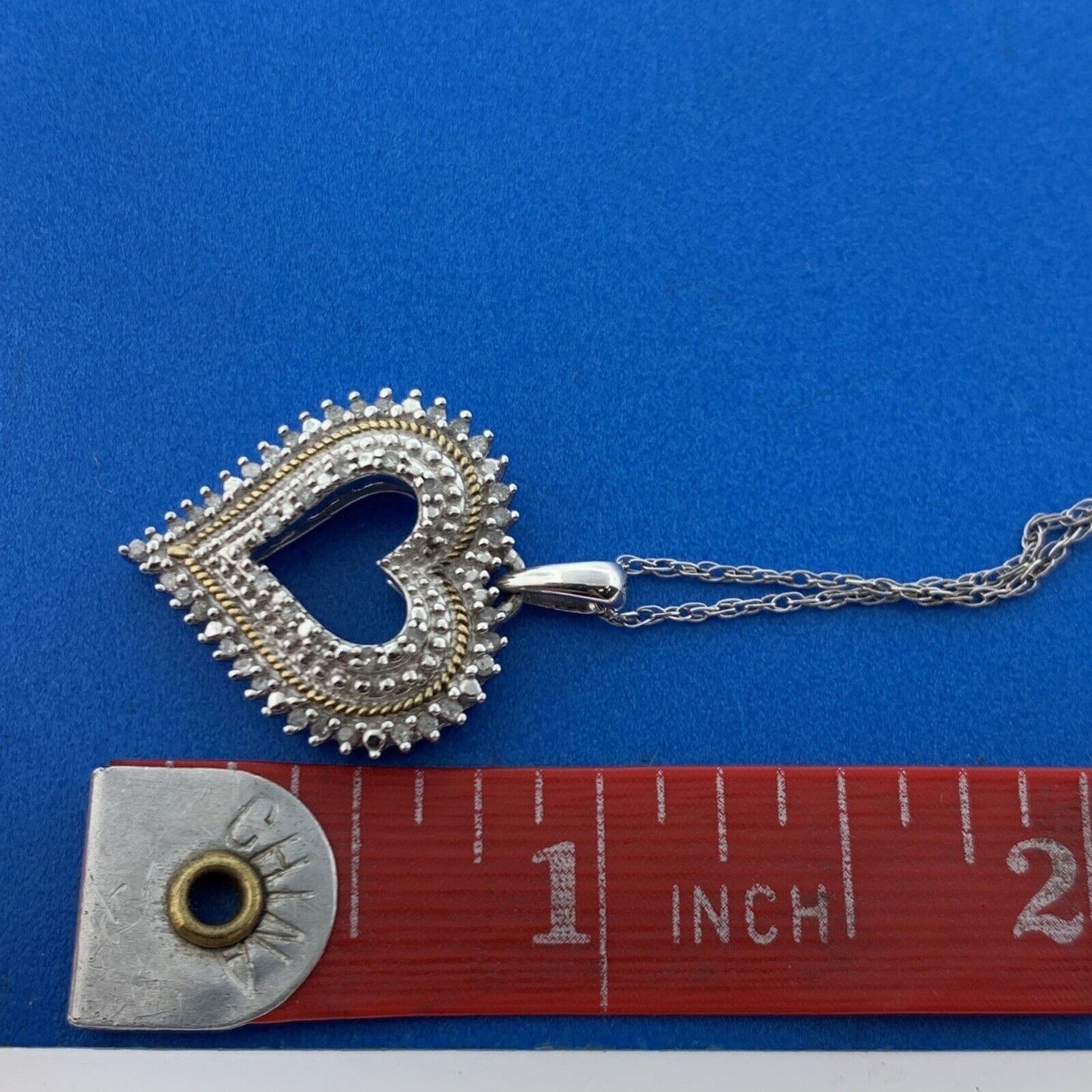 Designer 925 Sterling Silver Two Toned Diamond Heart Love Pendant Necklace