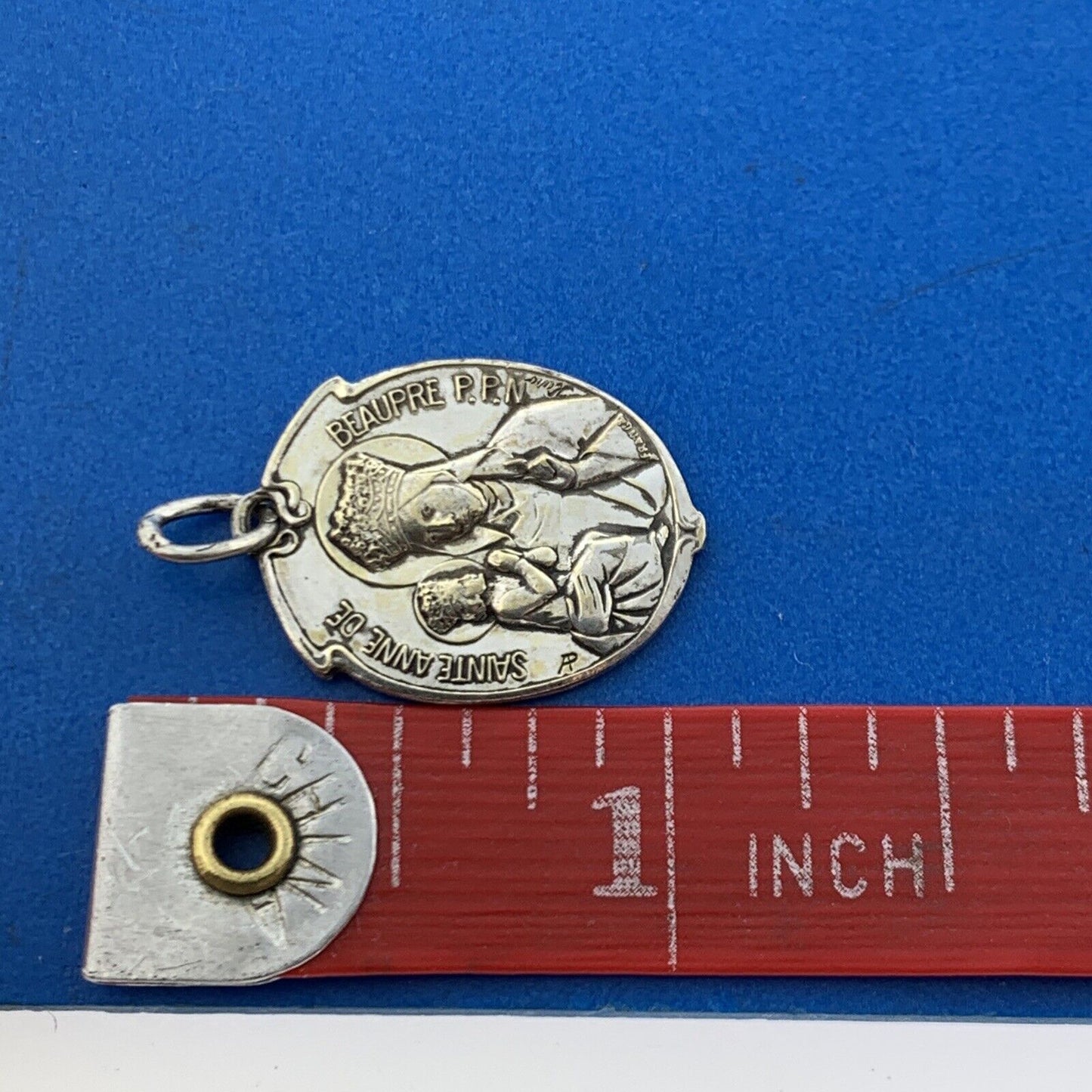 Stunning Silver Toned Saint Anne France Notre Dame Religious Dangle Pendant