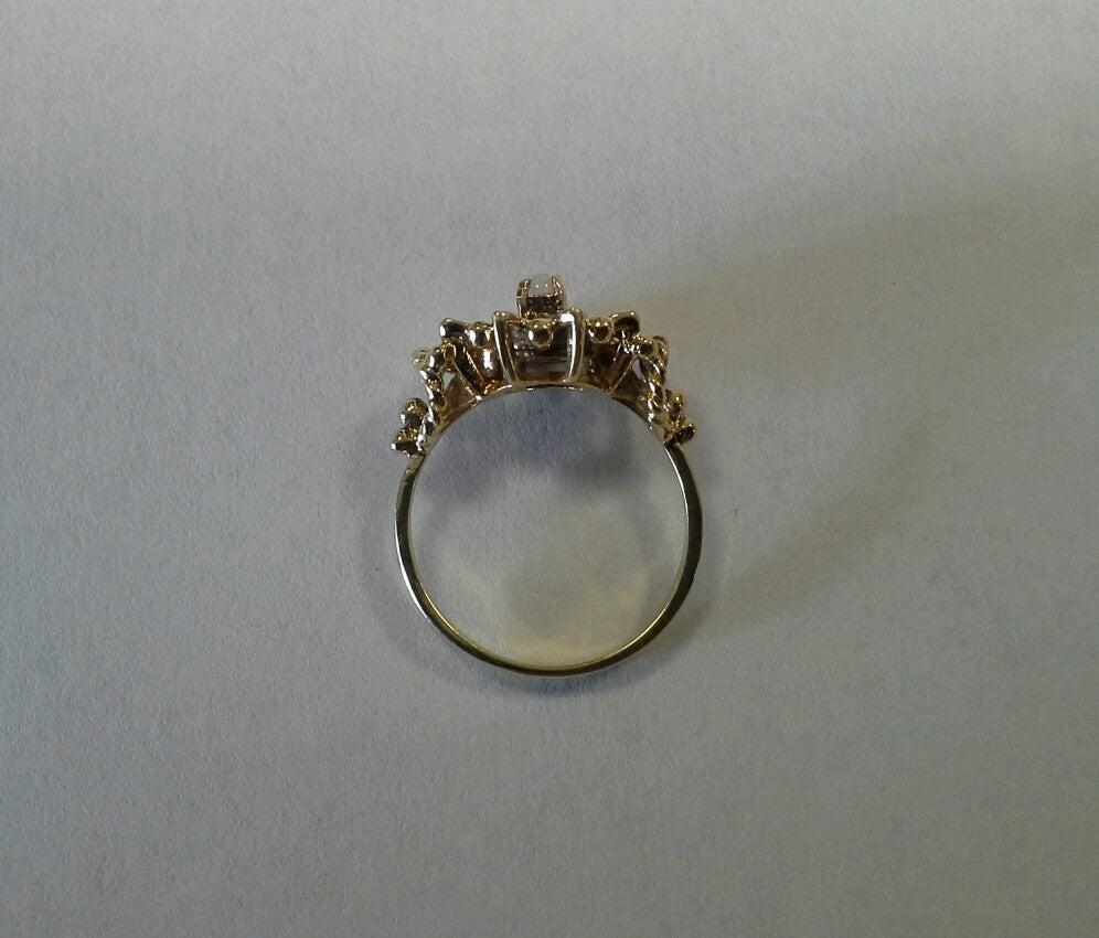 Vintage 14k Yellow Gold Opal and Blue Enamel Flower Ring