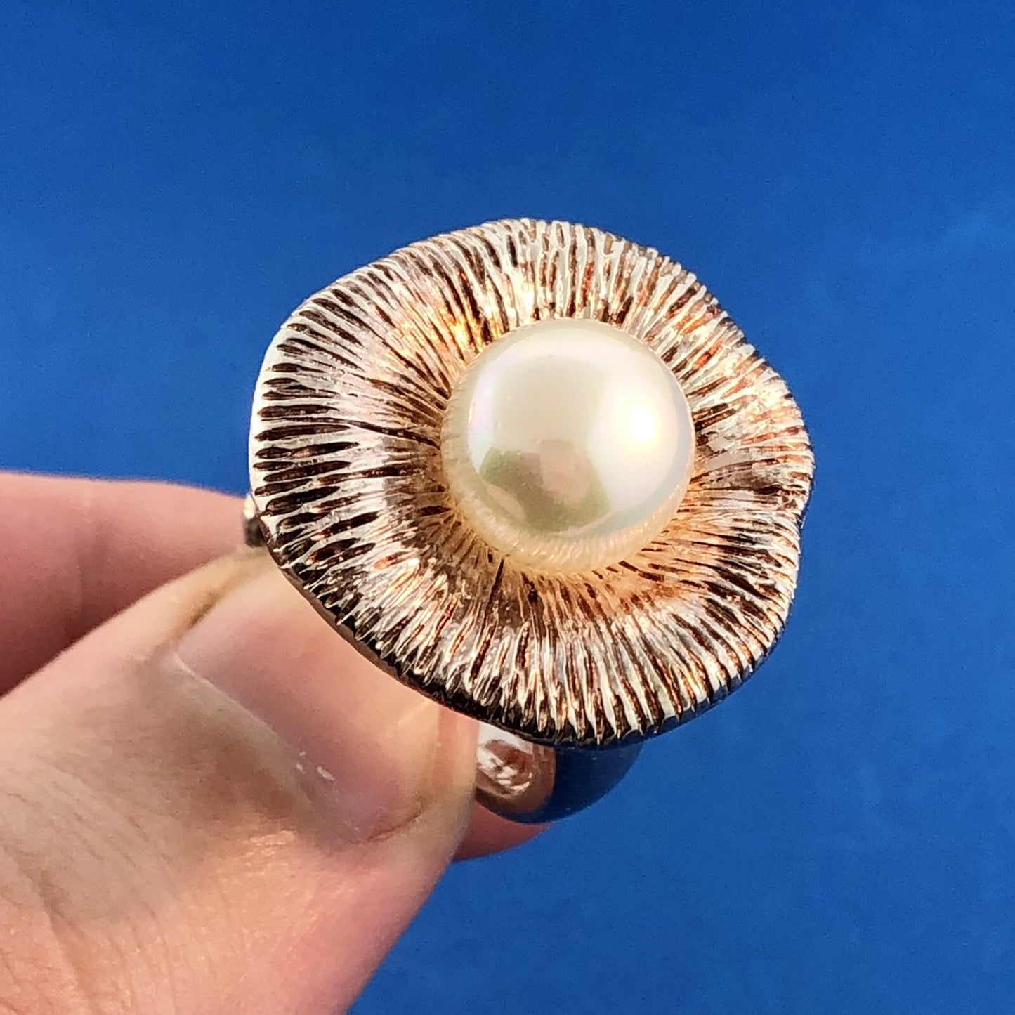 Paola Valentini PV 925 Sterling Silver Pearl Flower Statement Cocktail Ring NWT