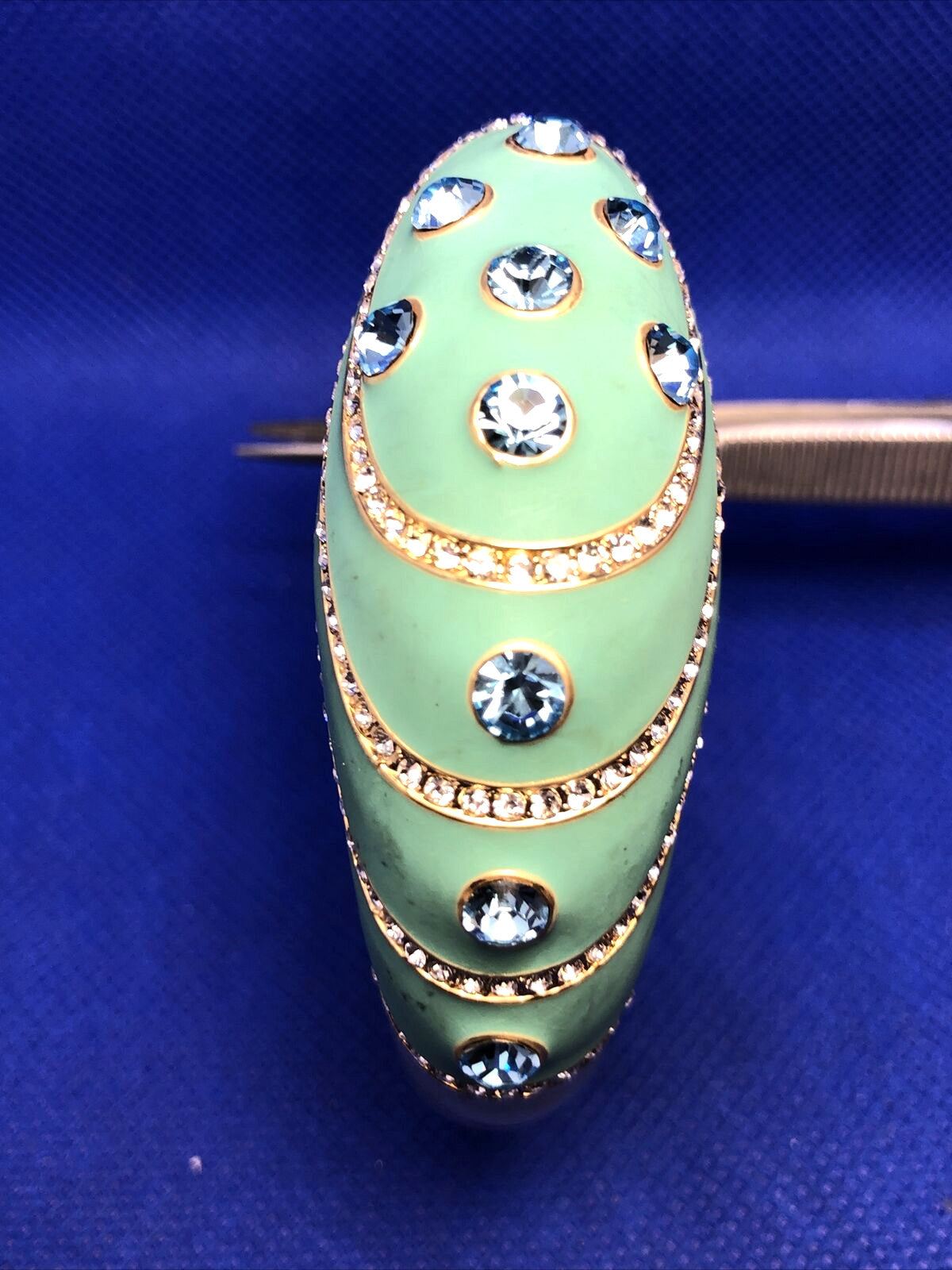 Designer Gold-Tone Teal Enamel Rhinestone Statement Hinged Cuff Bracelet