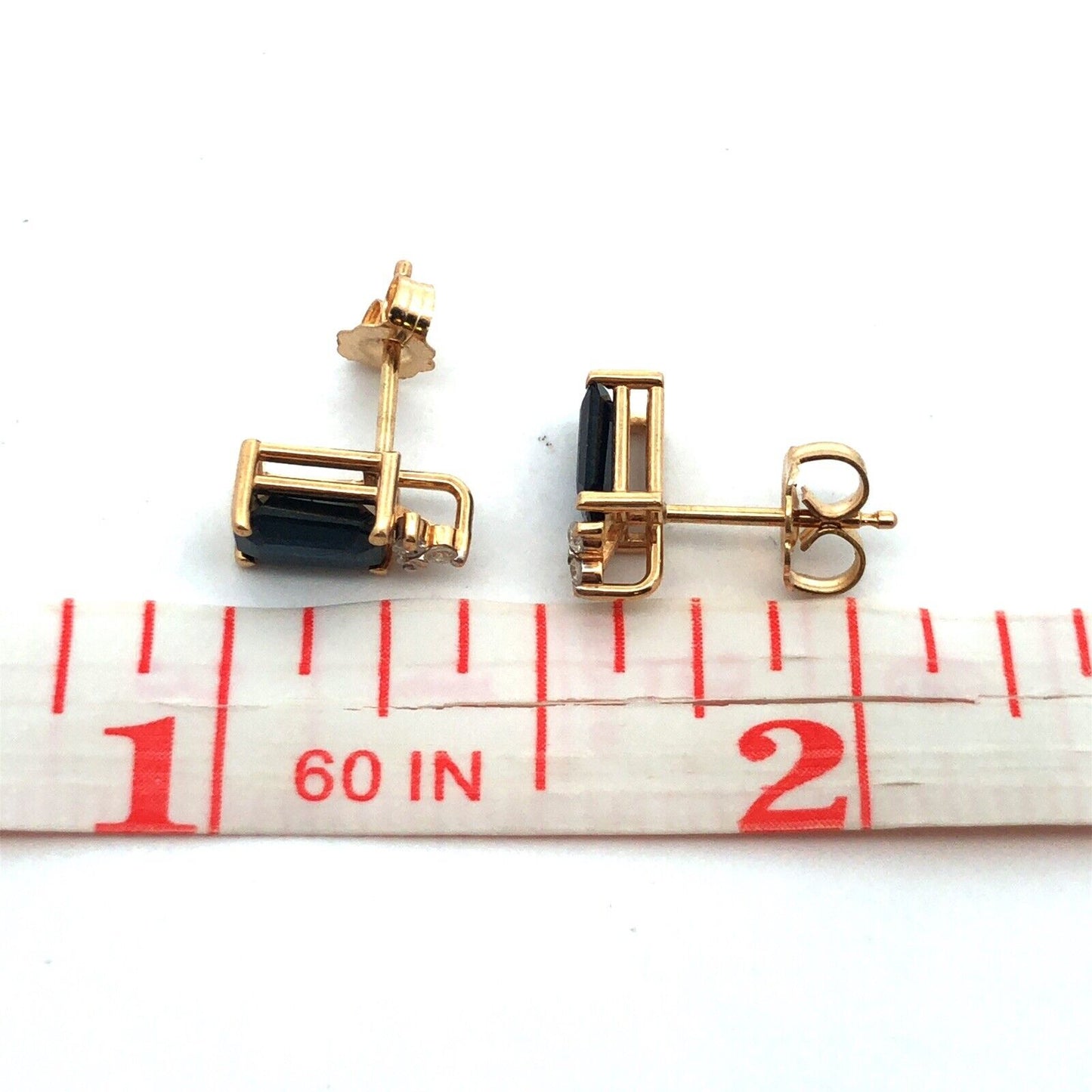 Designer 14K Yellow Gold Emerald Cut Sapphire Diamond Accented Stud Earrings