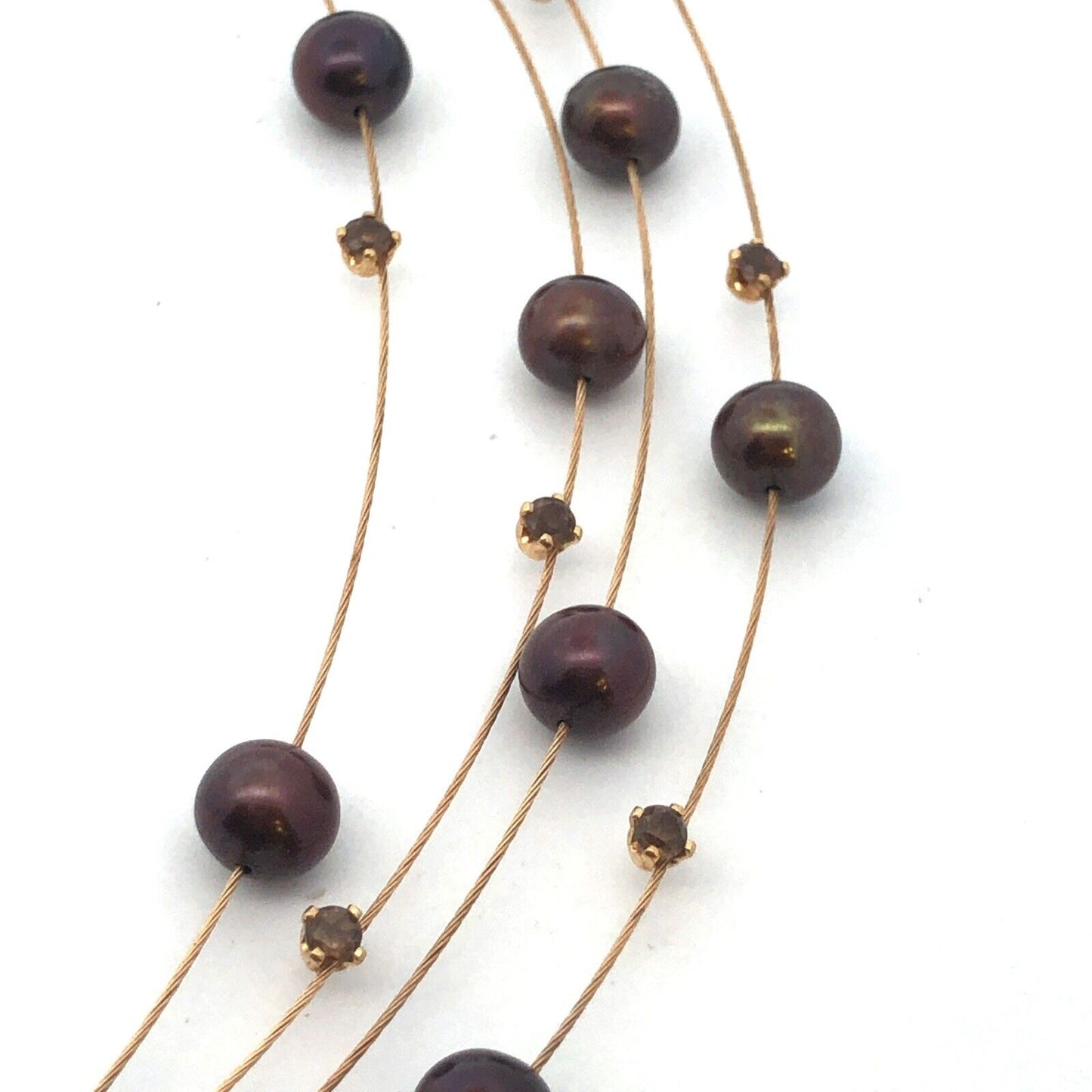 Adi Paz ZRW Israel 14K Yellow Gold Smoky Quartz Chocolate Pearl Cable Necklace