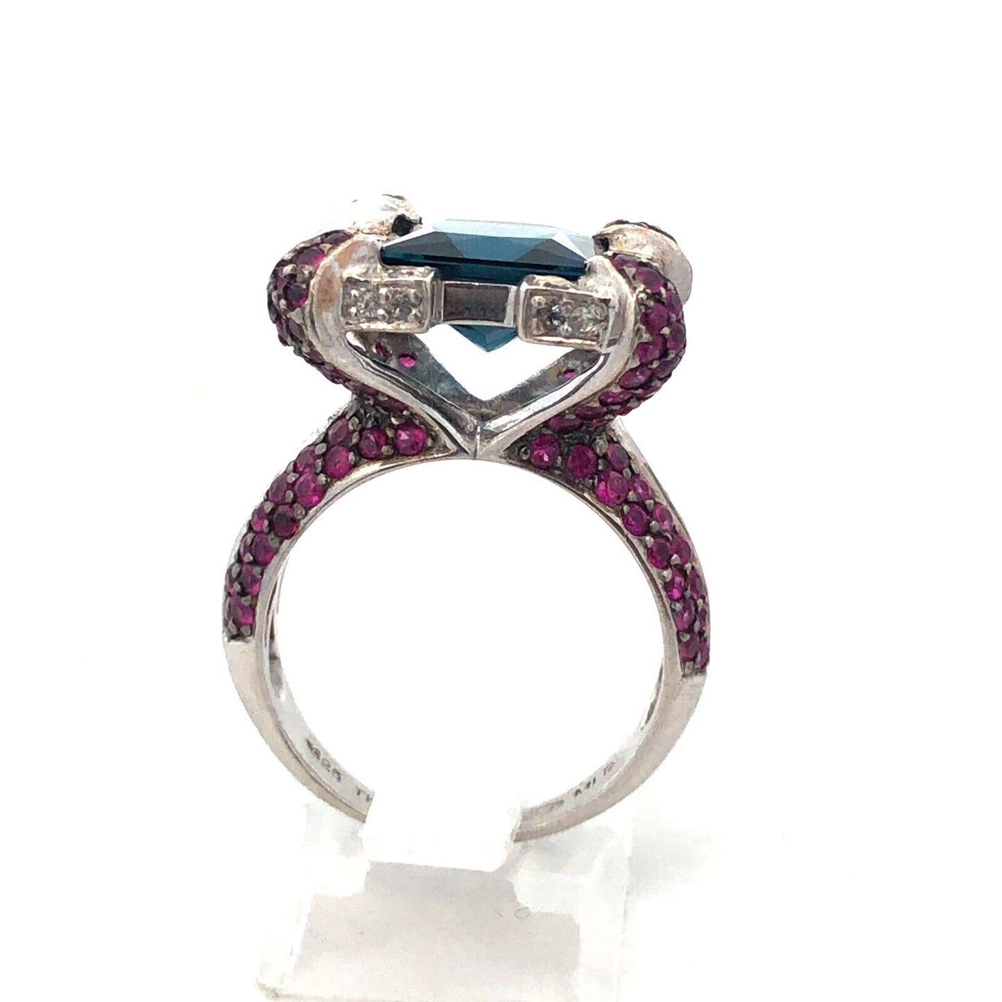 Sterling Silver London Blue Topaz Ruby Diamond Statement Cocktail Ring