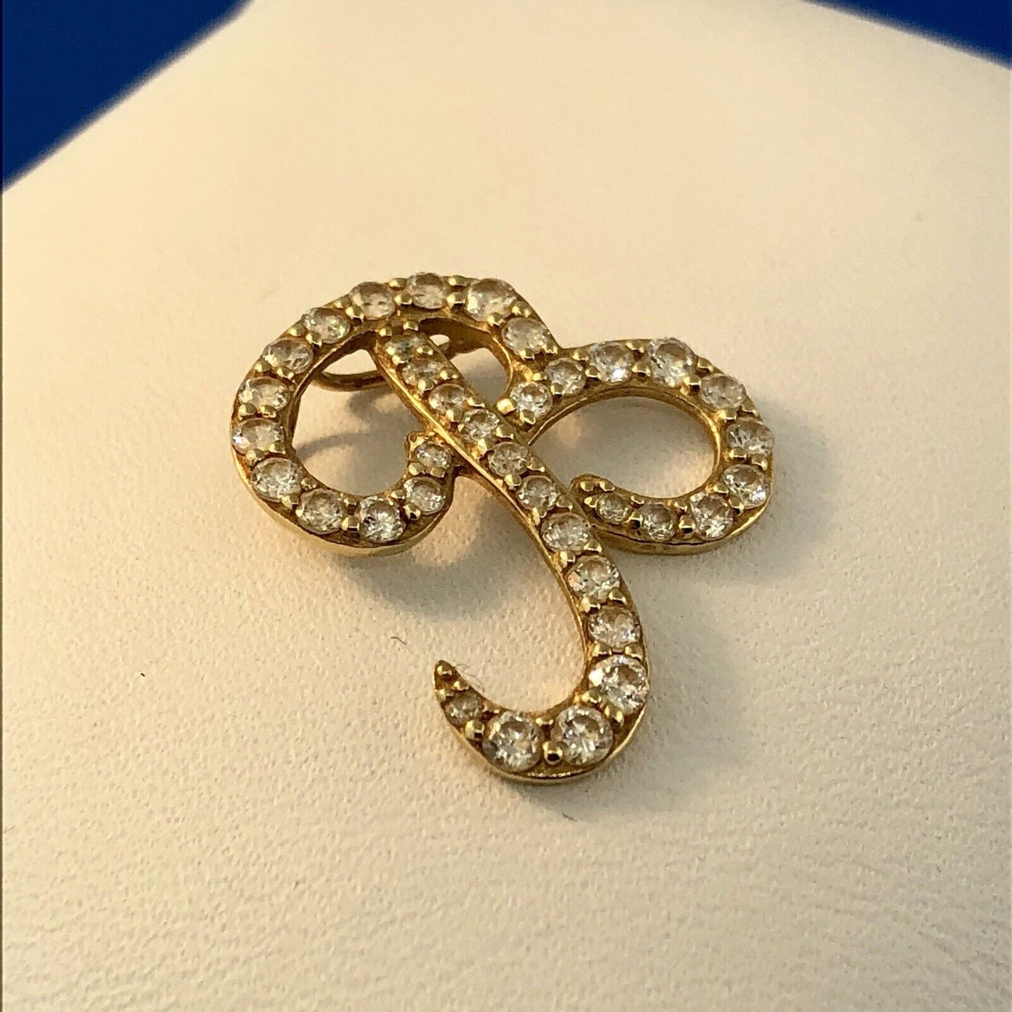 Designer 14K Yellow Gold Diamonique Cubic Zirconia Script B Monogram Pendant