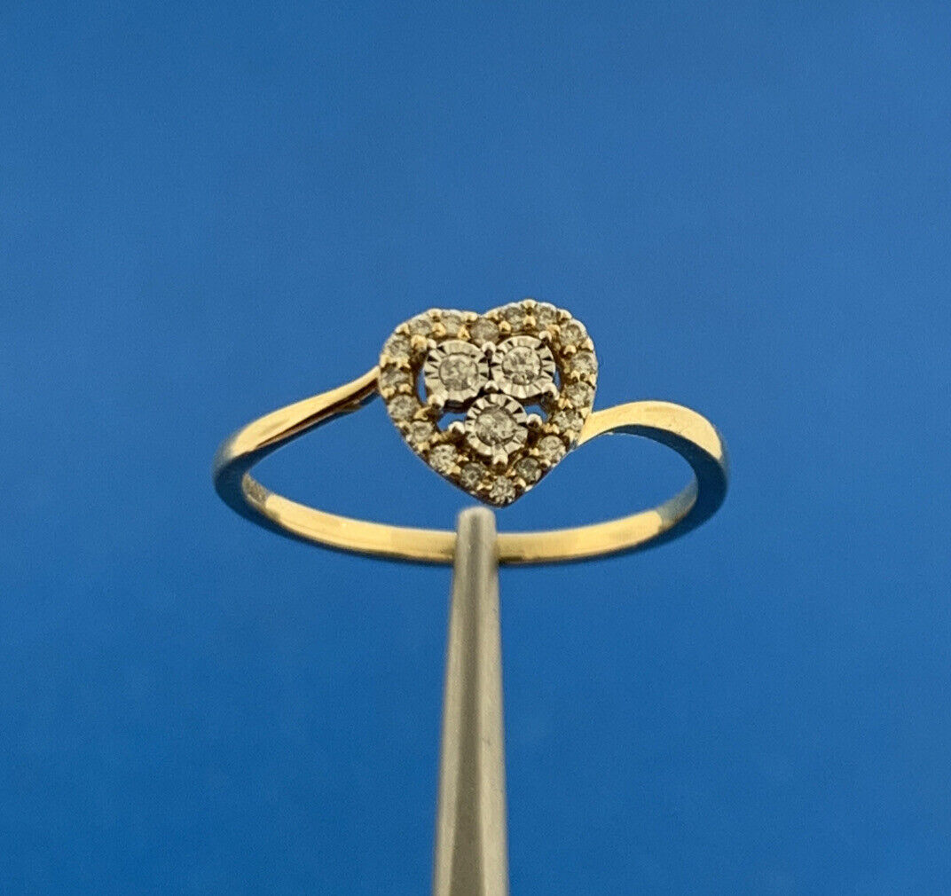 Designer FineRock 10K Yellow Gold Diamond Sweetheart Love Heart Bypass Ring