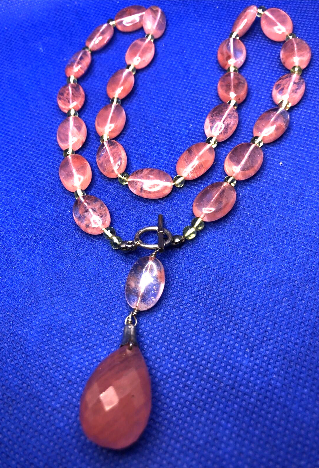 Cherry Quartz Peridot 925 Sterling Silver Statement Toggle Necklace